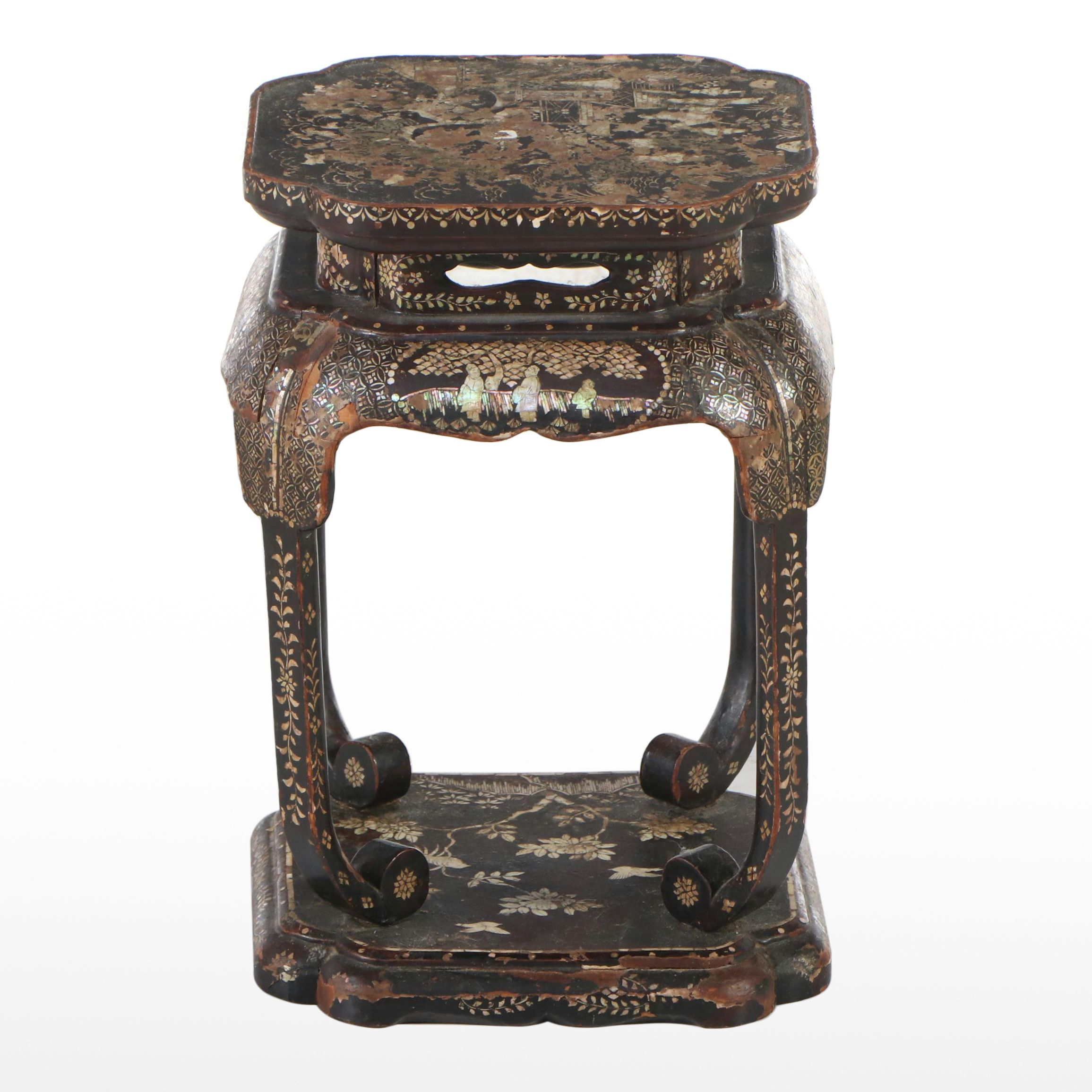 Chinese Style Lacquered Stand with Mother-of-Pearl and Abalone Inlay
