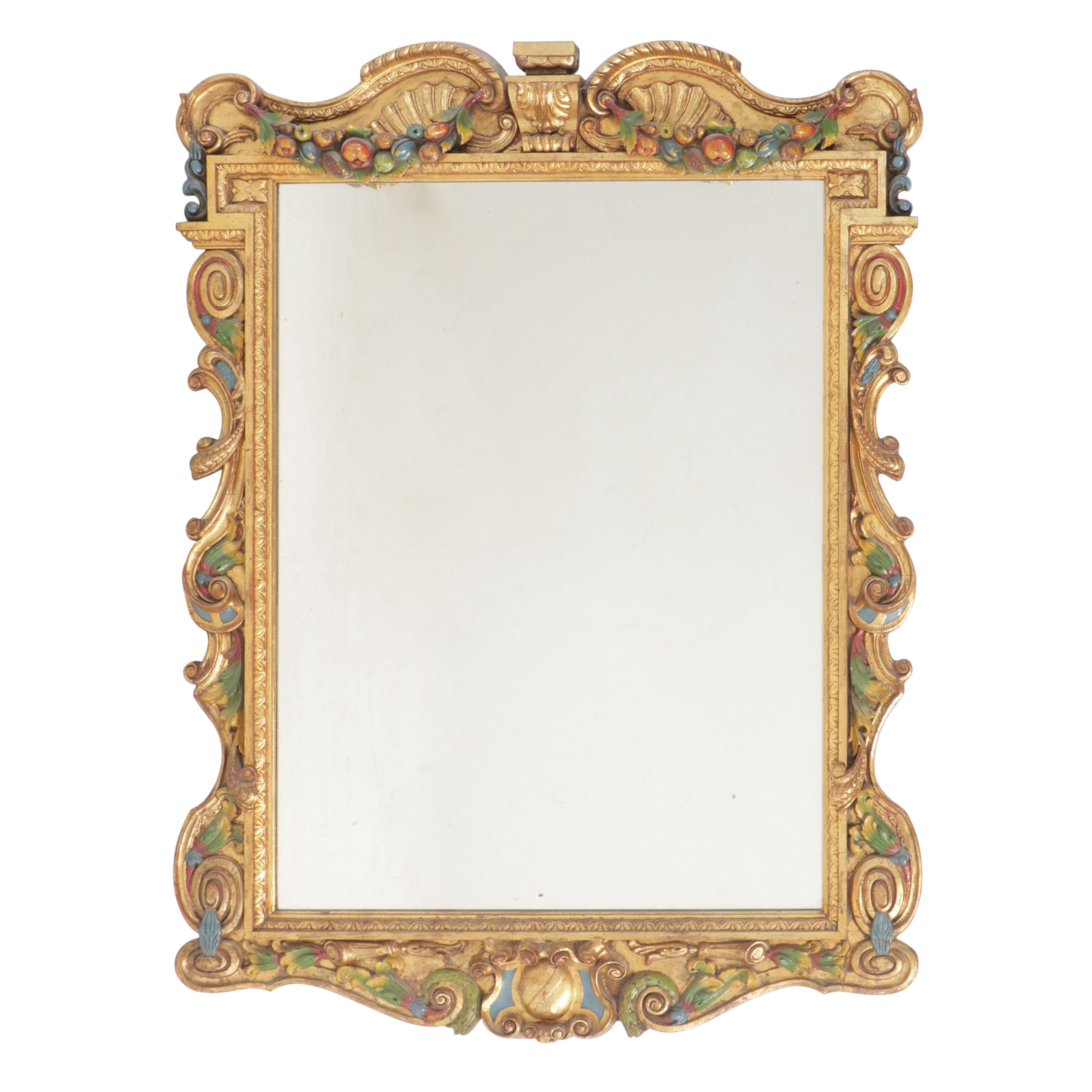 Baroque Style Polychrome and Gilt Wall Mirror, Early 20th Century