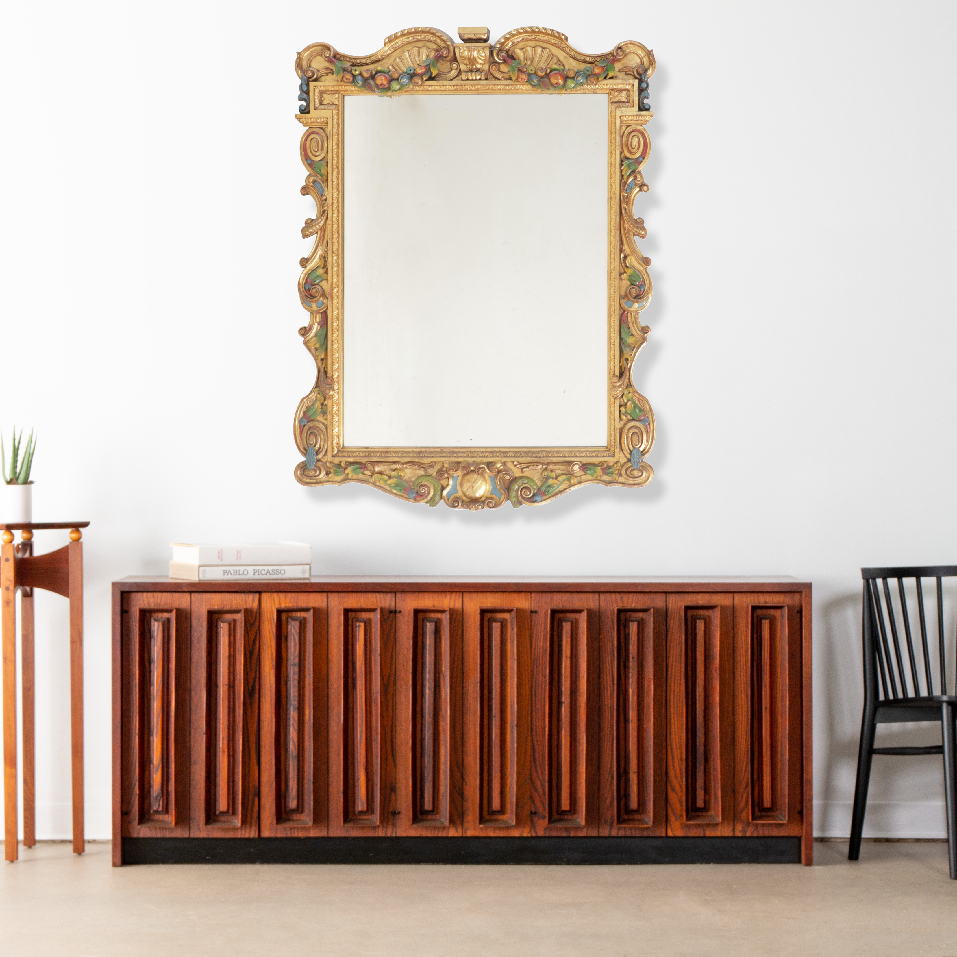 Baroque Style Polychrome and Gilt Wall Mirror, Early 20th Century