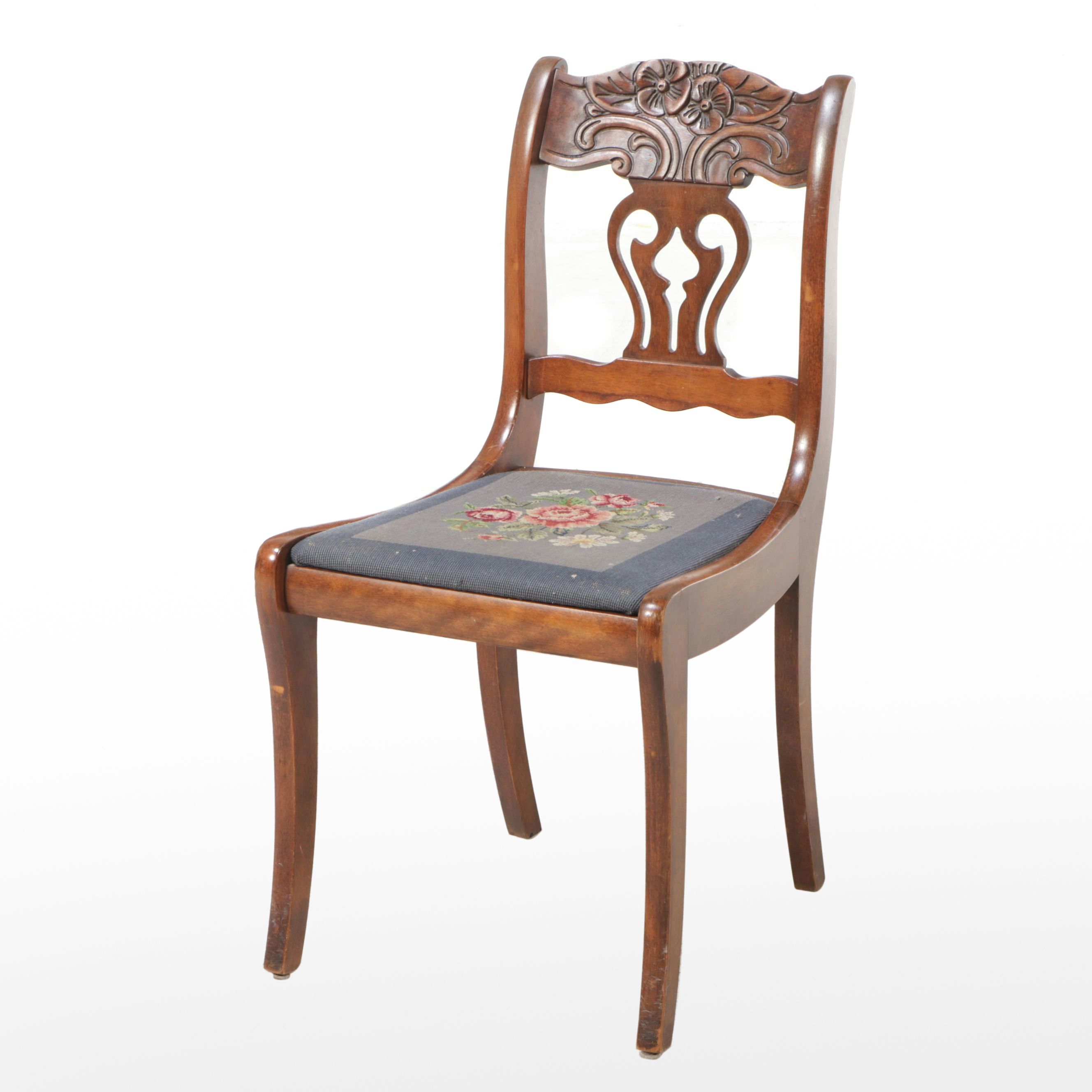 Duncan Phyfe Style Mahogany Side Chair with Needlepoint Upholstery