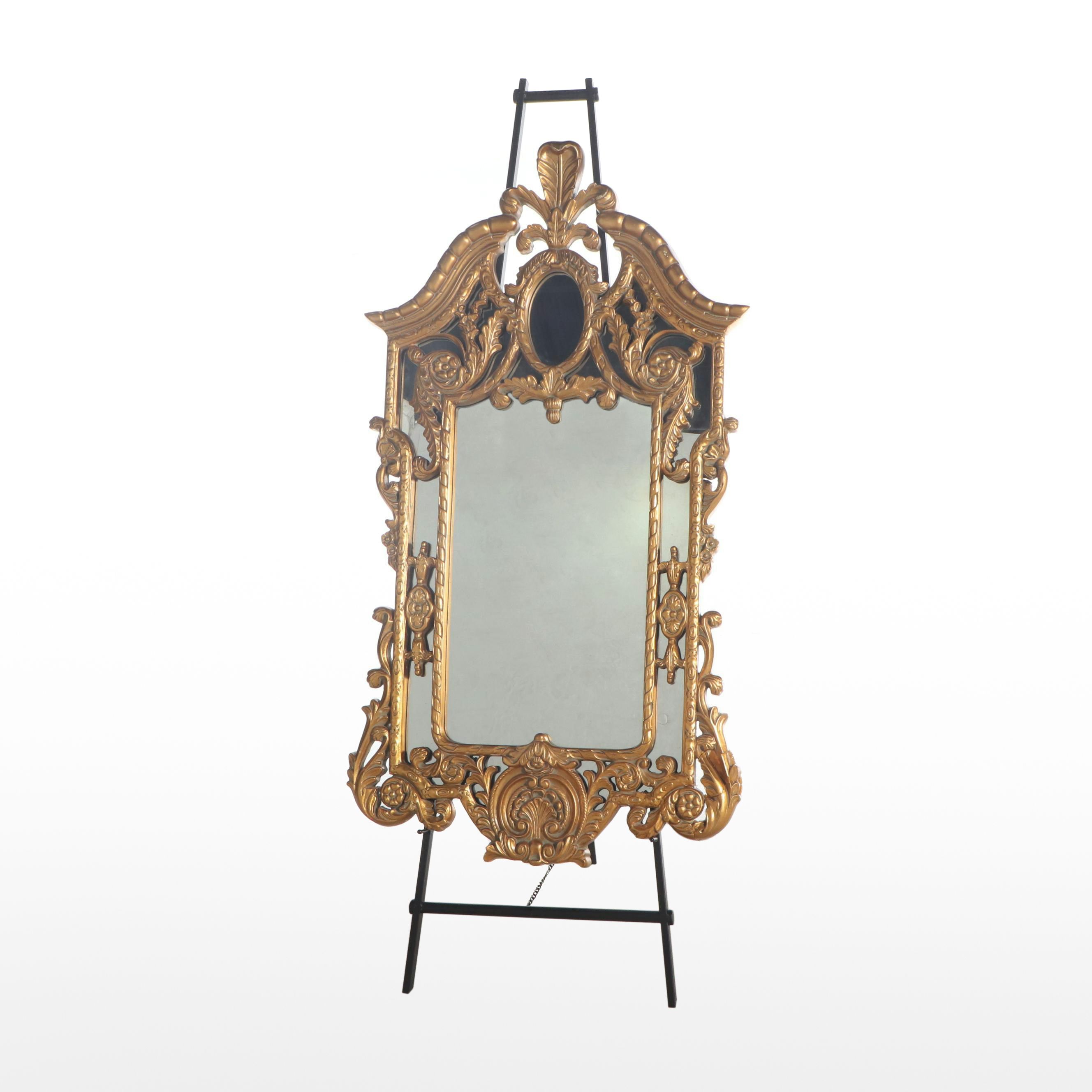 Baroque Style Gilt Full-Length Wall Mirror with Metal Easel