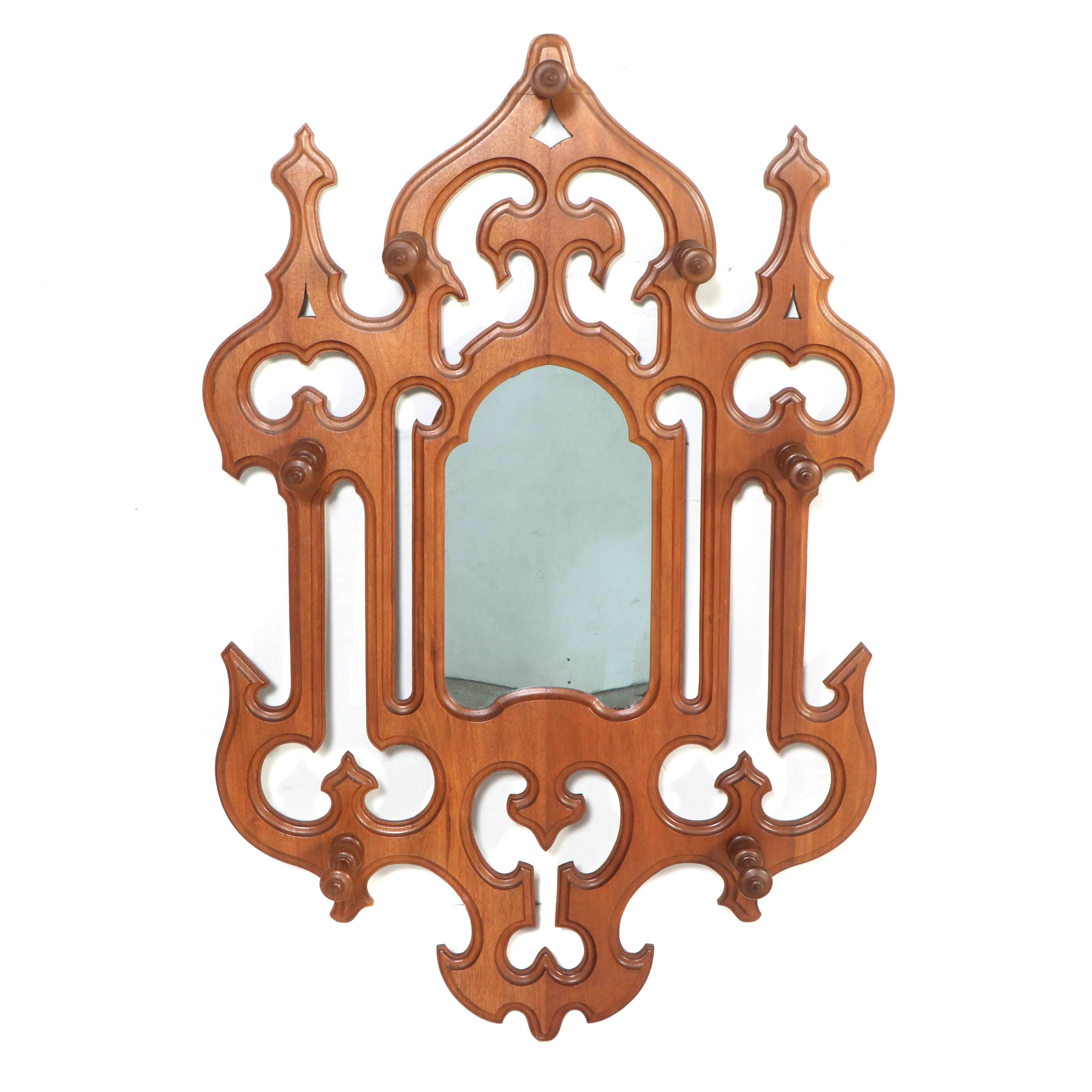 Gothic Style Ornate Walnut Wall Mirror