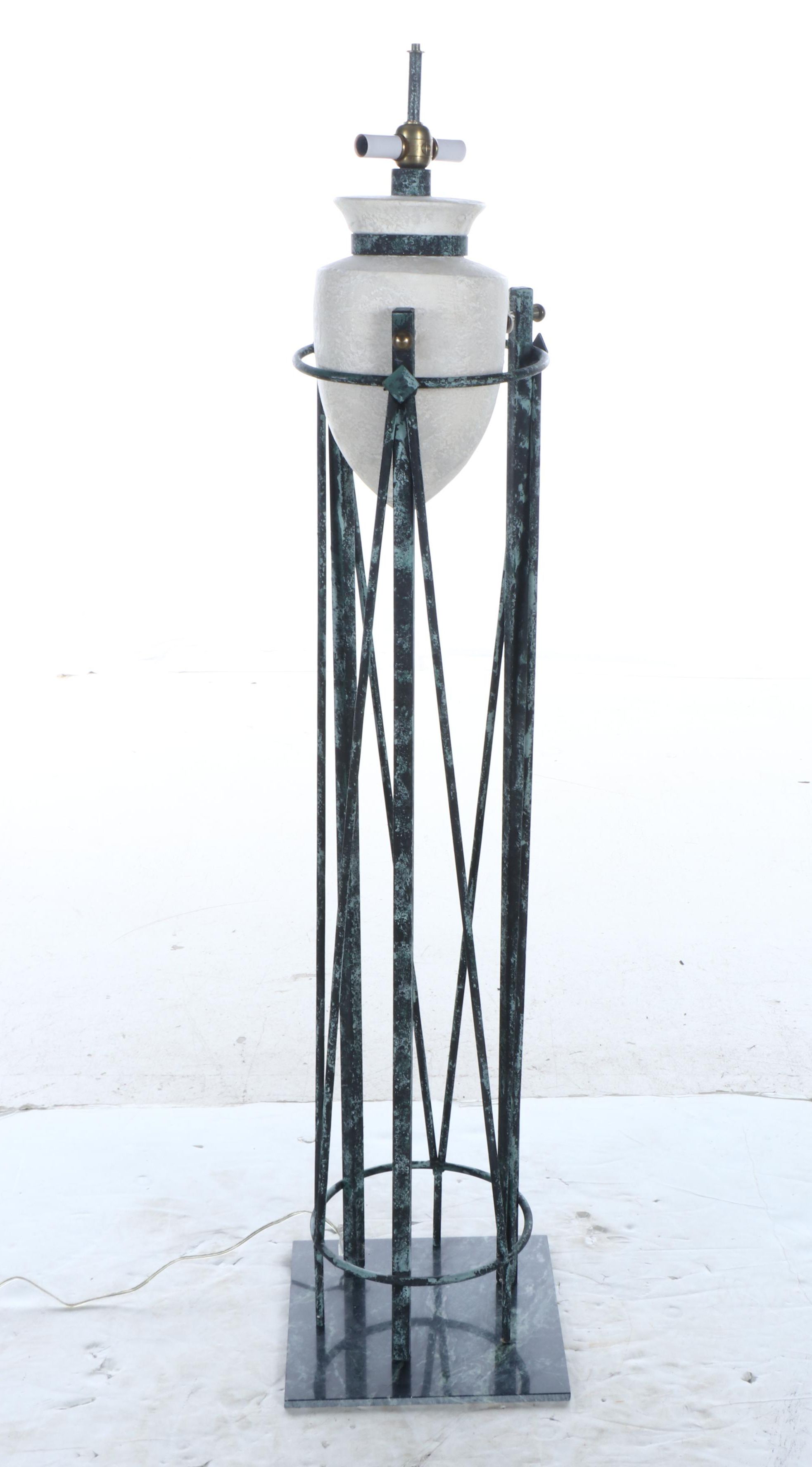 Verdigris Painted Metal Floor Lamp with Amphora and Coolie Shade