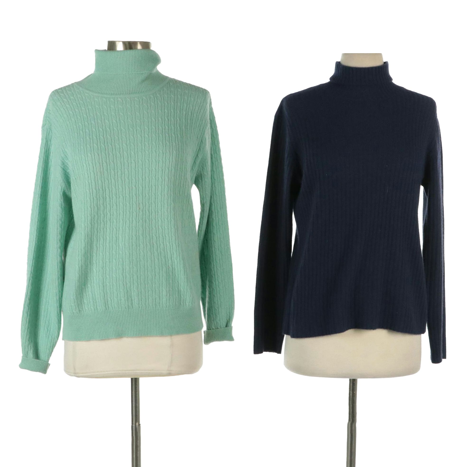 Lord & Taylor Mint Cable Knit Cashmere Turtleneck, Country Shop Navy Turtleneck