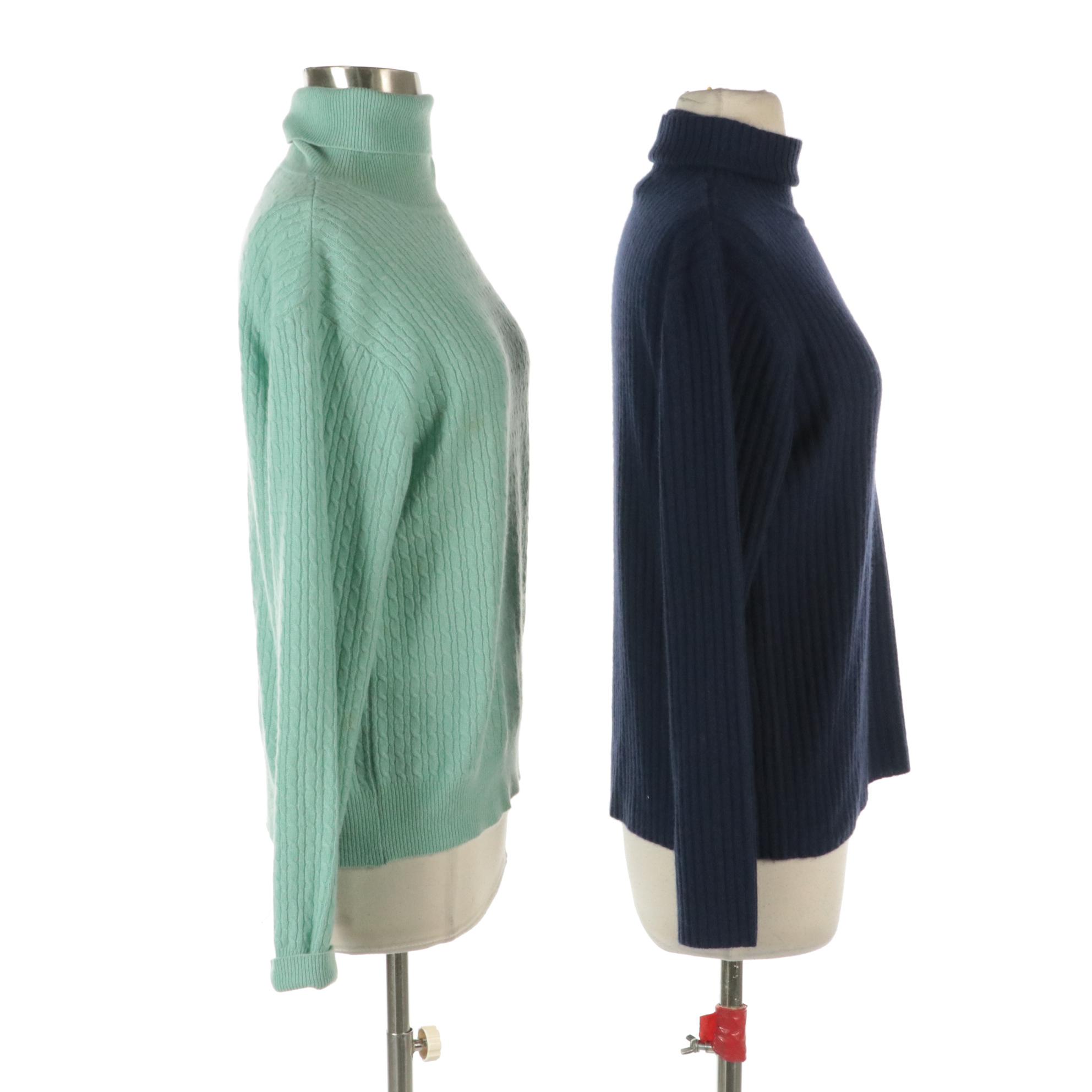 Lord & Taylor Mint Cable Knit Cashmere Turtleneck, Country Shop Navy Turtleneck