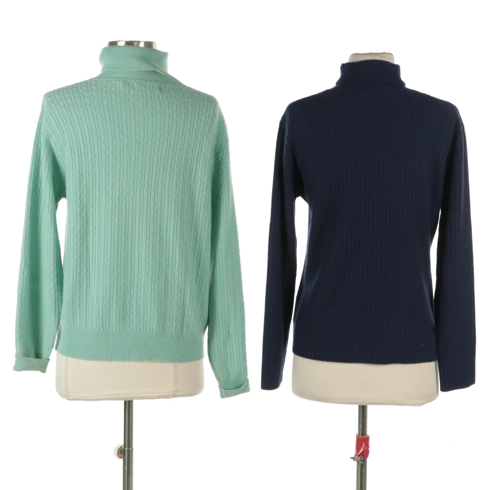 Lord & Taylor Mint Cable Knit Cashmere Turtleneck, Country Shop Navy Turtleneck