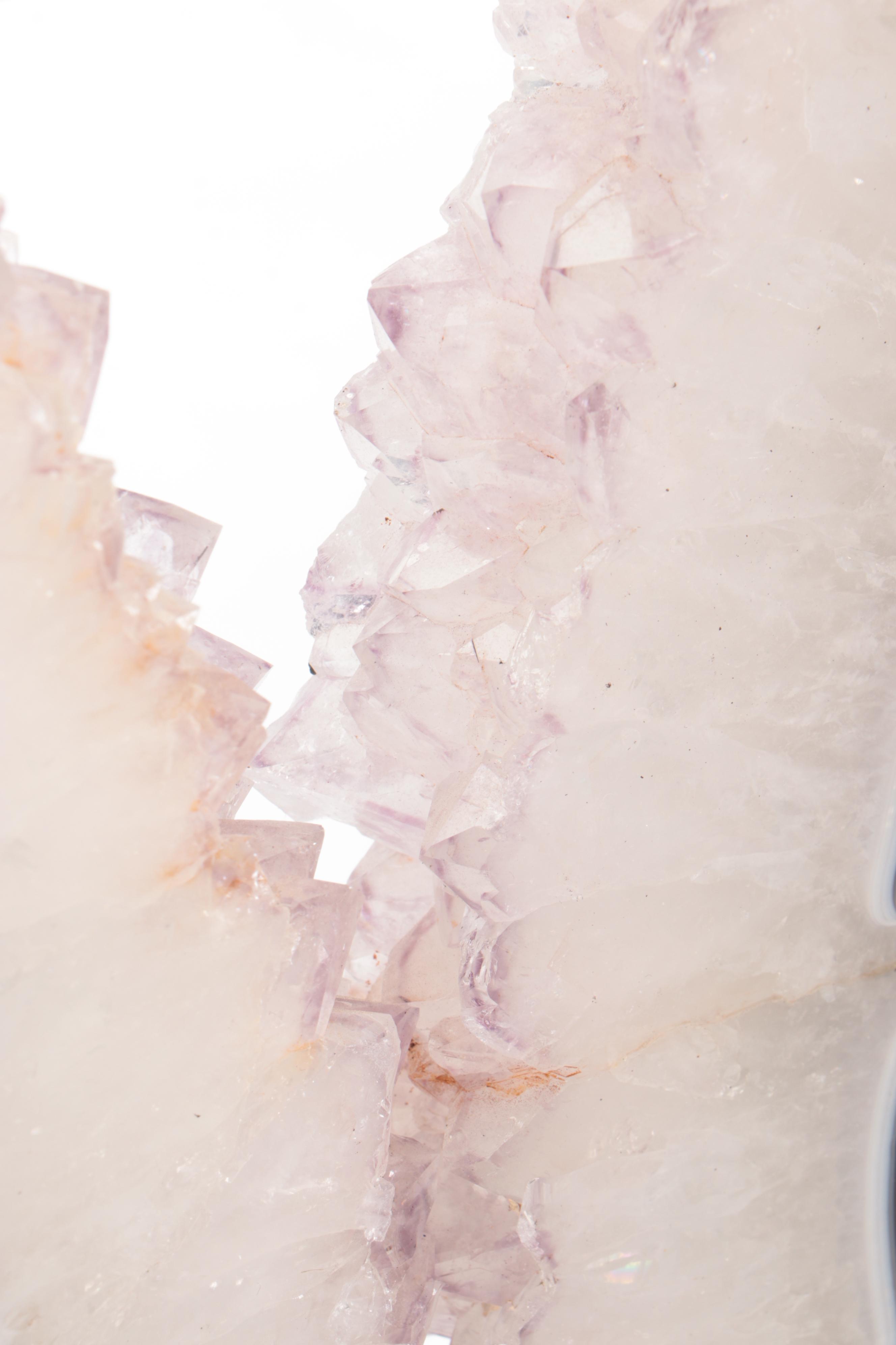 Geode with Agate and Dogtooth Calcite Slice with Metal Display Stand