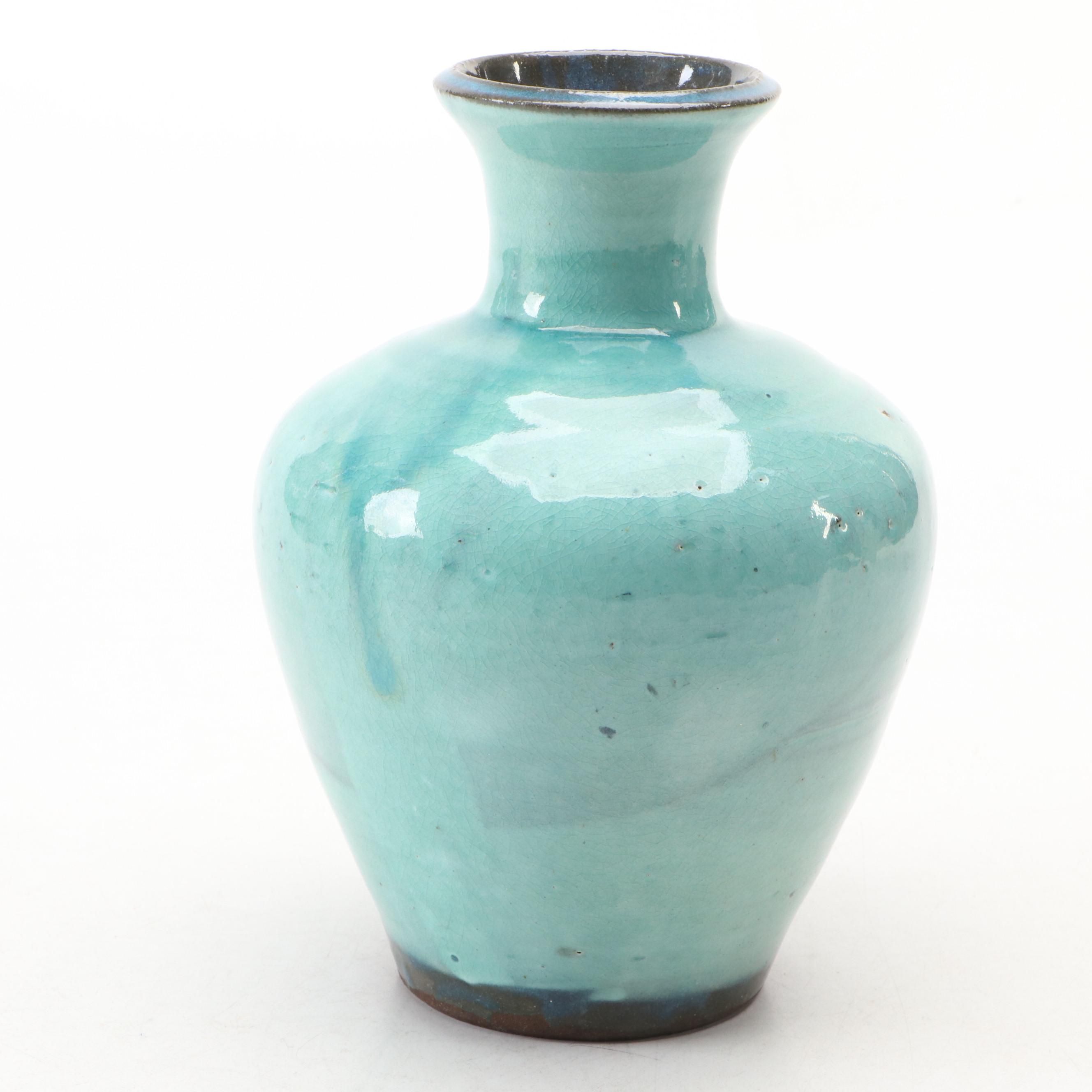 Studio Pottery Turquoise Glazed Stoneware Vase