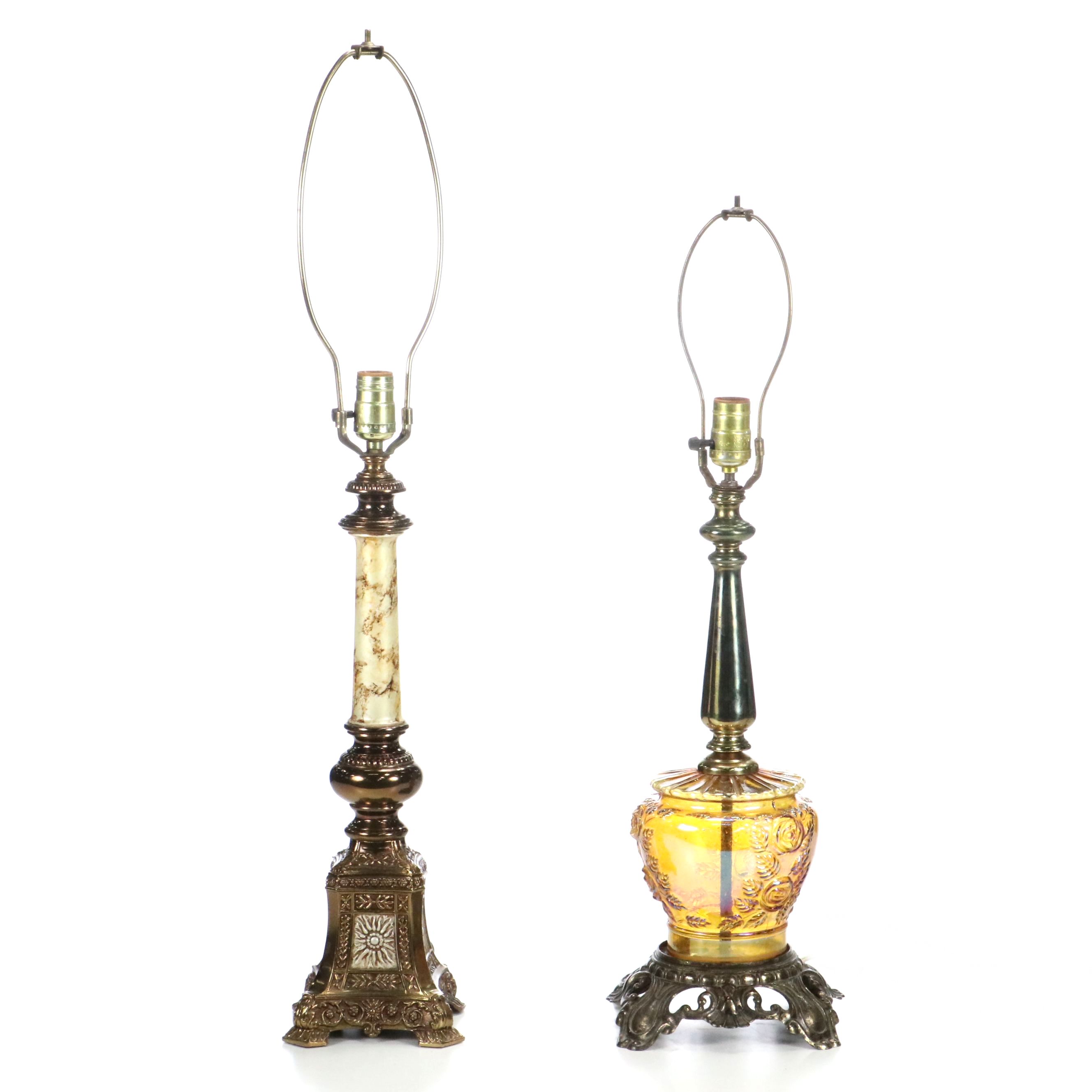 Falkenstein Style Iridescent Amber Glass with Other Pillar Table Lamp