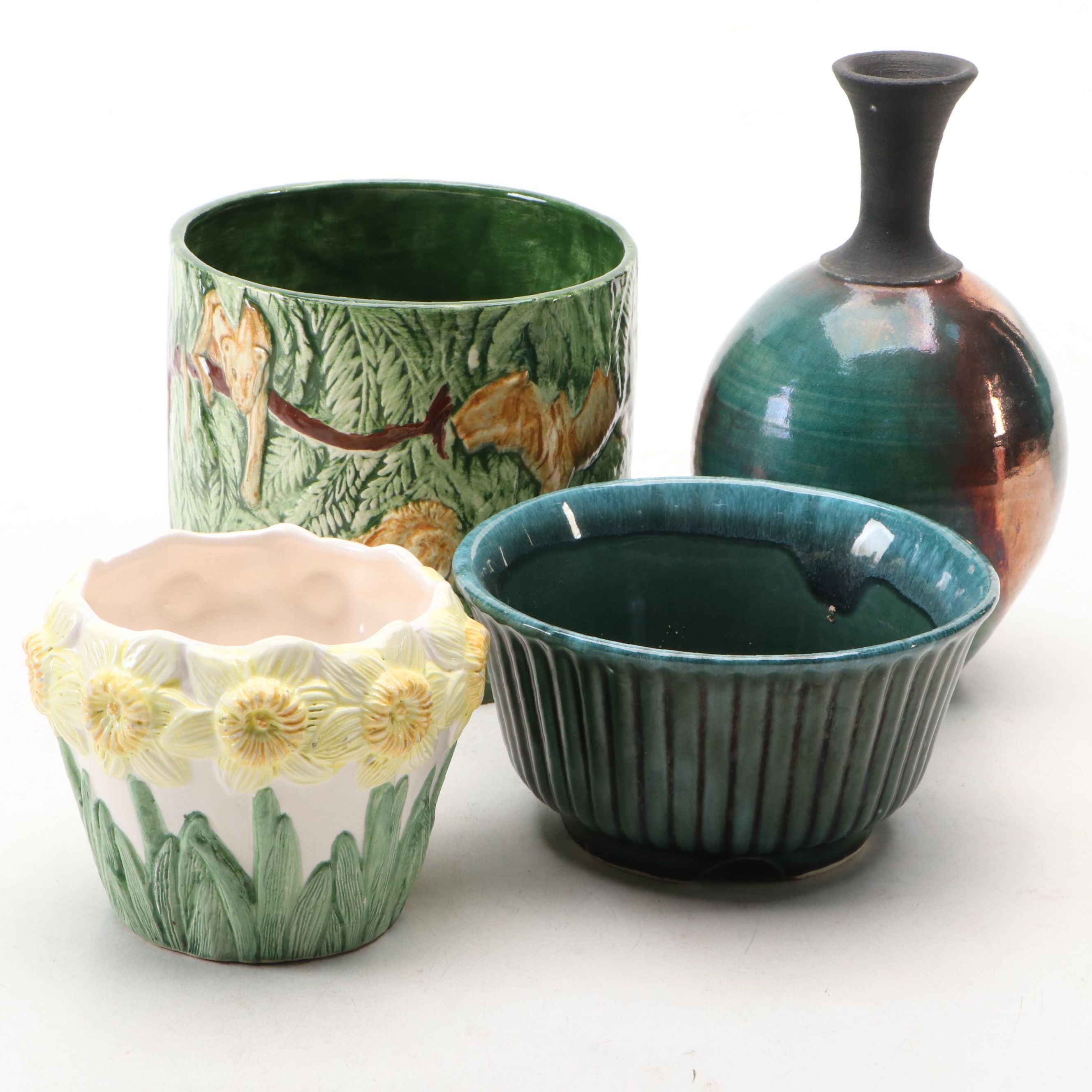 Hull with Other Ceramic Planters and Bottle Vase