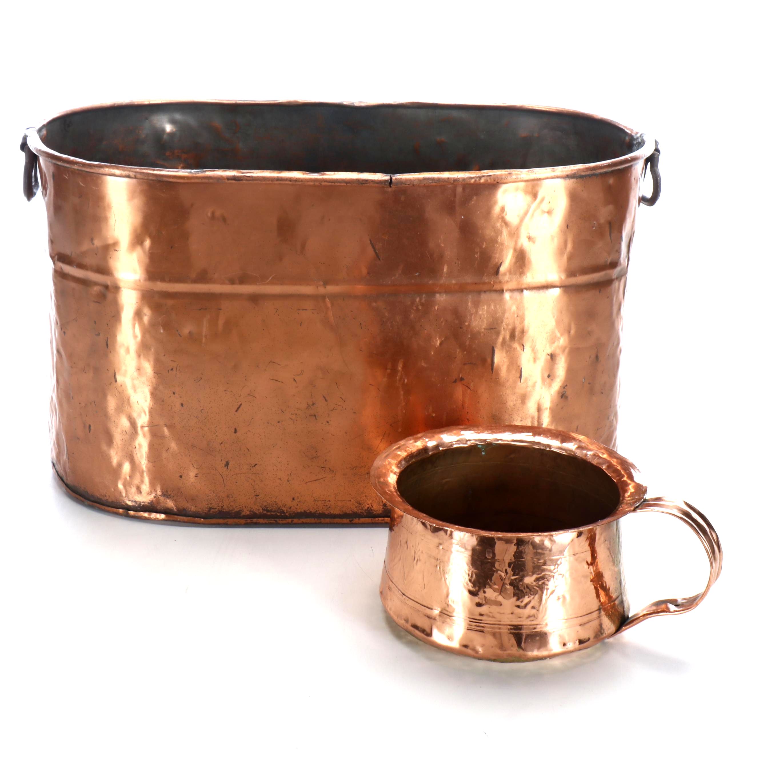Copper Basket with Hammered Copper Decorative Bowl