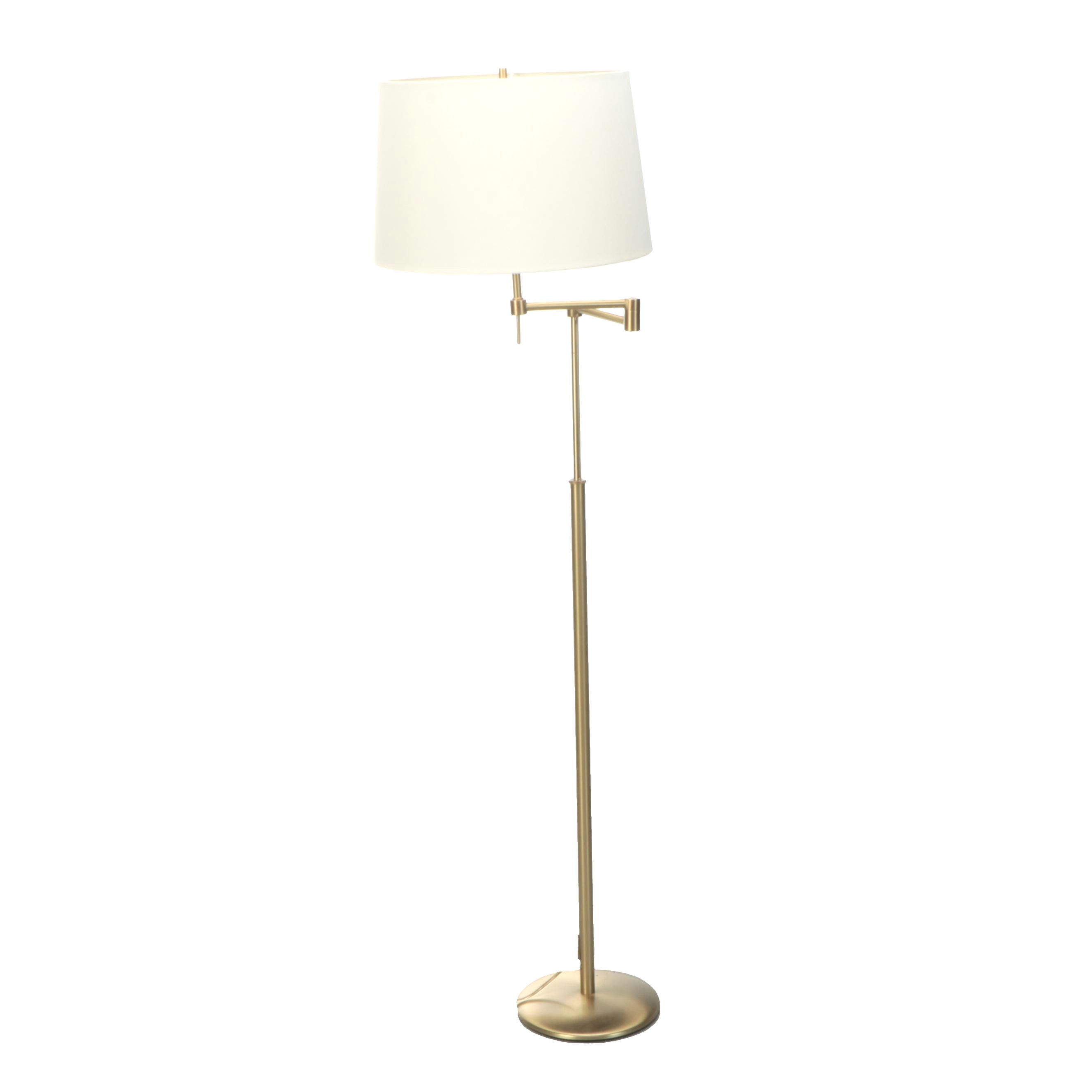 Holtkötter Brushed Brass Swing Arm Floor Lamp with Cotton Drum Shade