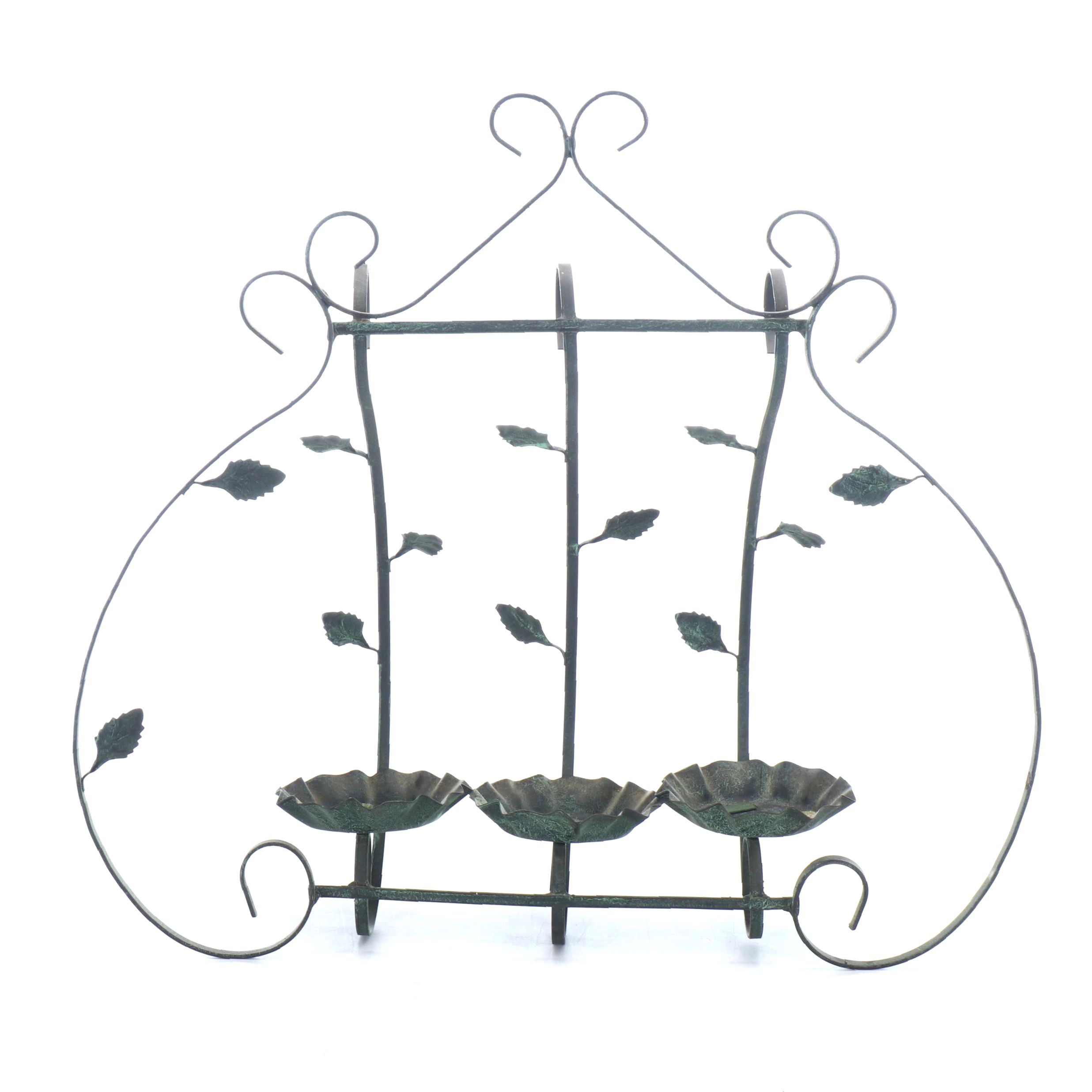 Verdigris Metal Wall Mount Frame with Triple Pillar Candle Holder