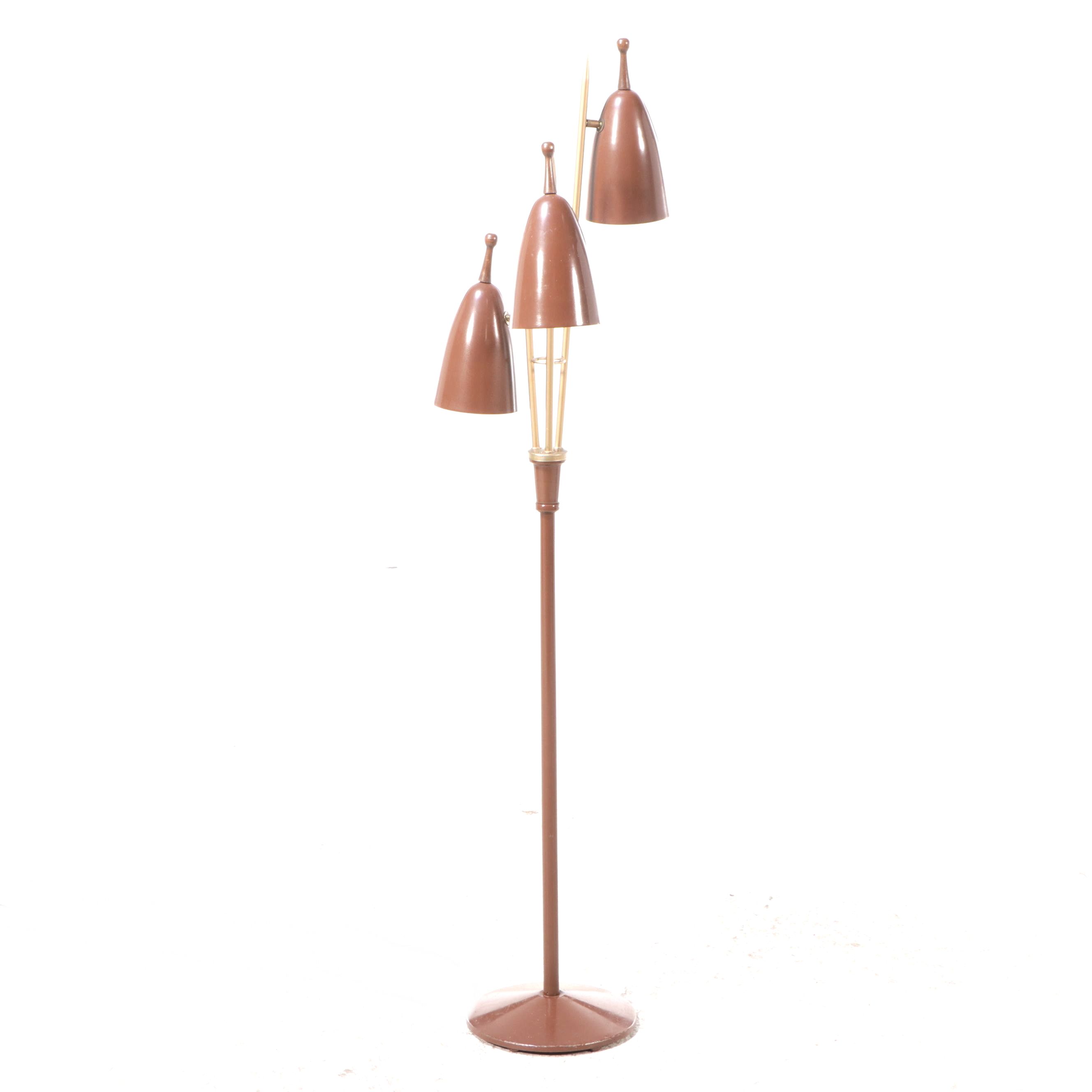MCM Gerald Thurston Style Chocolate Brown Atomic Triple Cone Floor Lamp, 1950s
