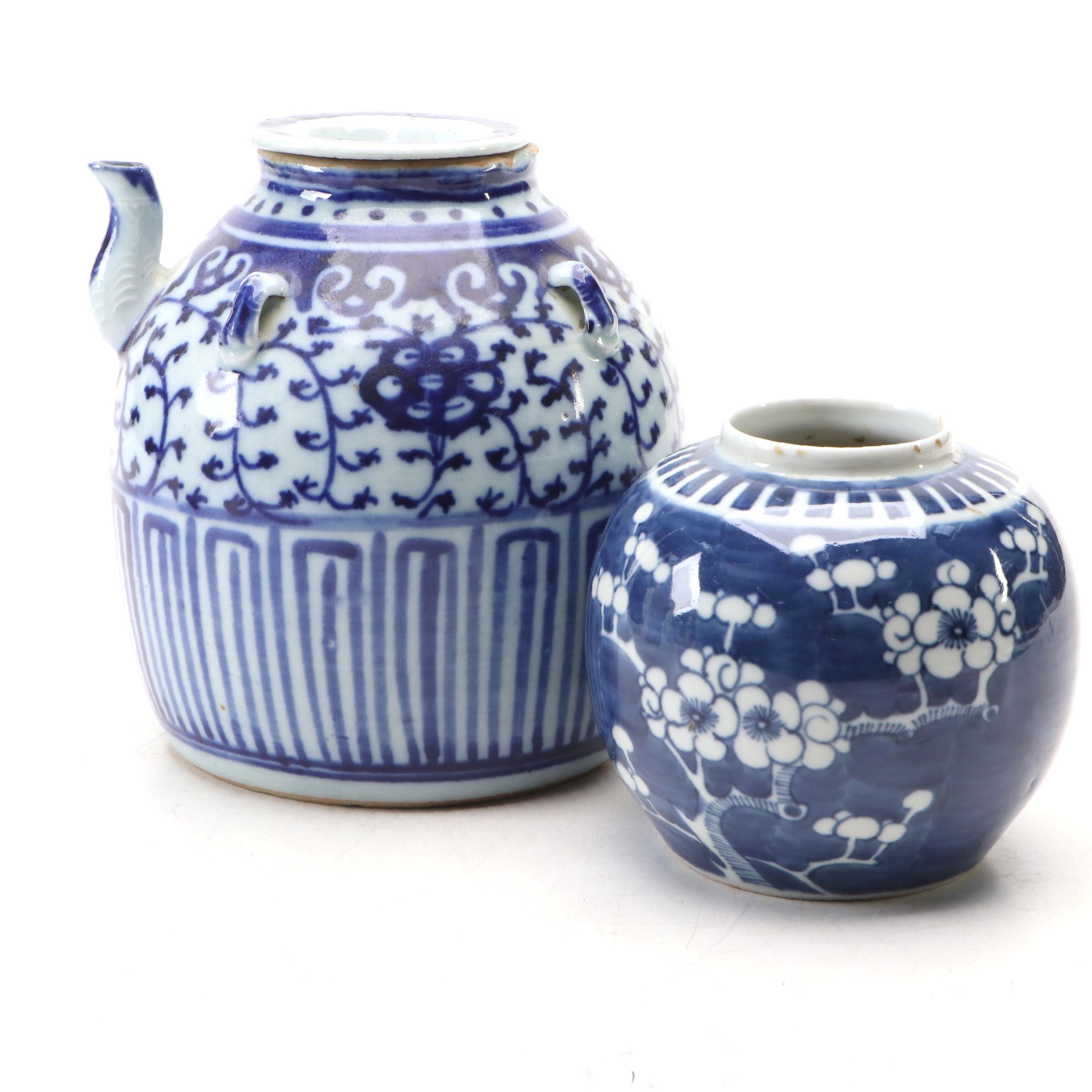 Chinese Blue and White Porcelain Wine Jug with Plum Blossom Ginger Jar