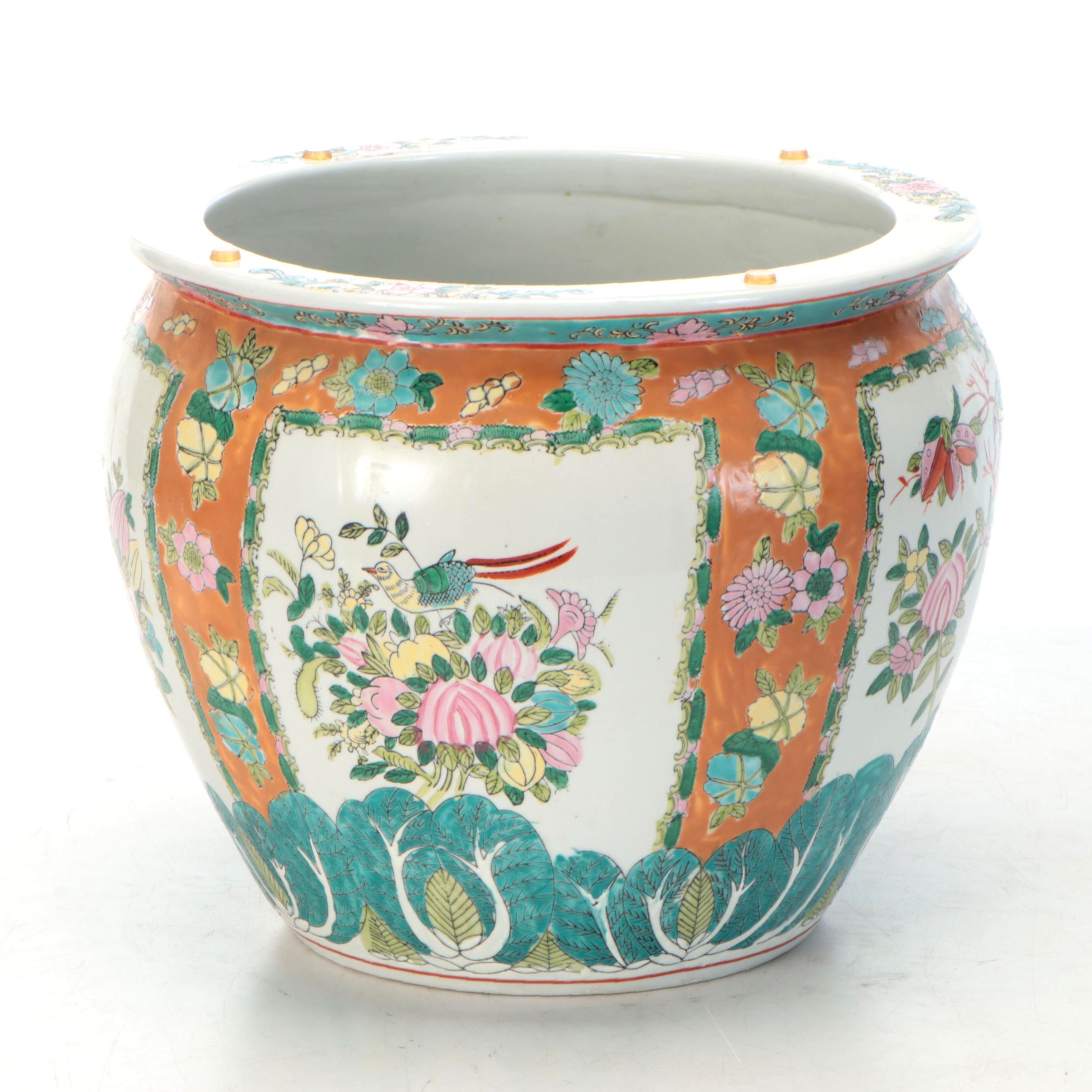 Chinese Hand-Painted Porcelain Fishbowl Planter
