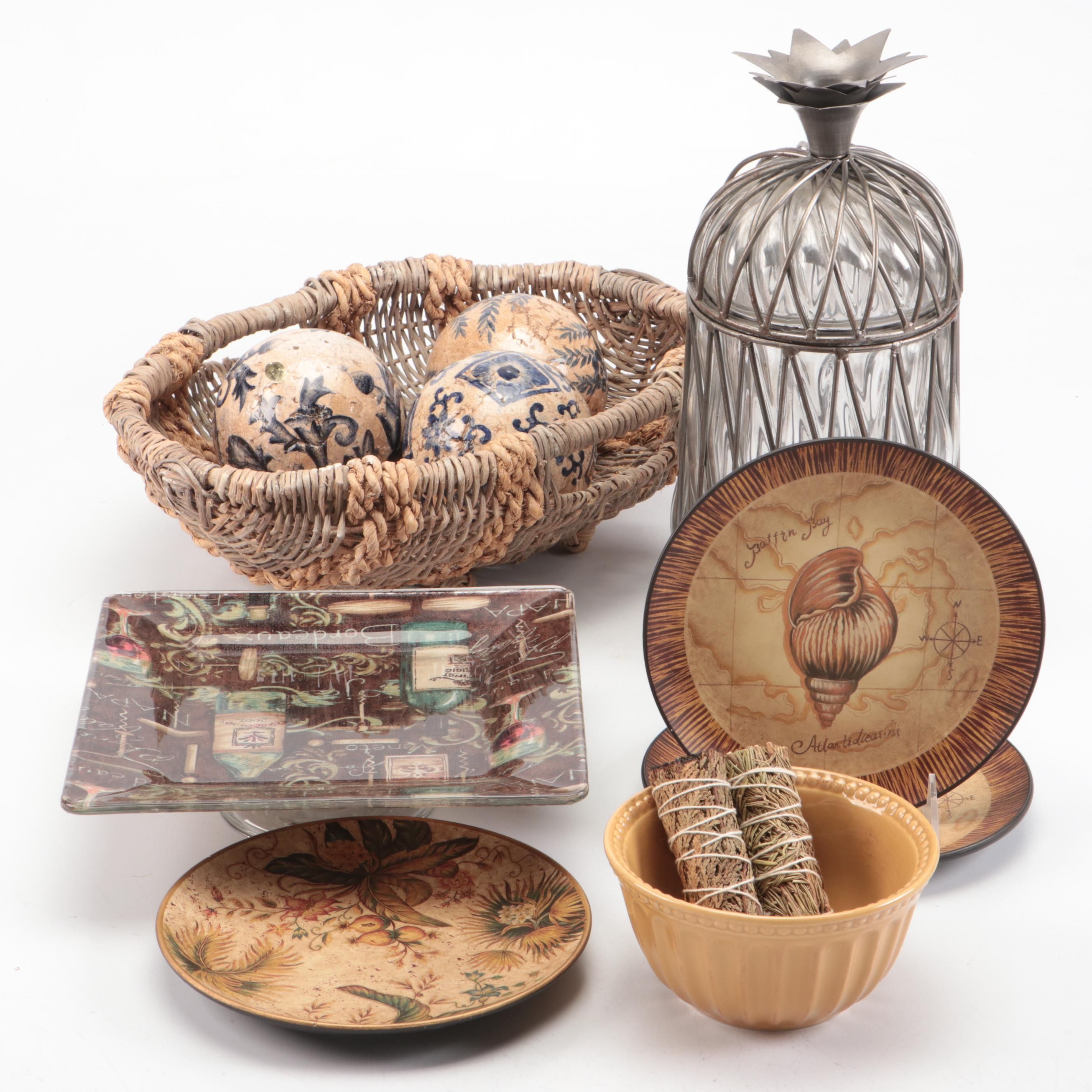Rustic Tuscan Style Ceramic Plates and Tray with Other Décor