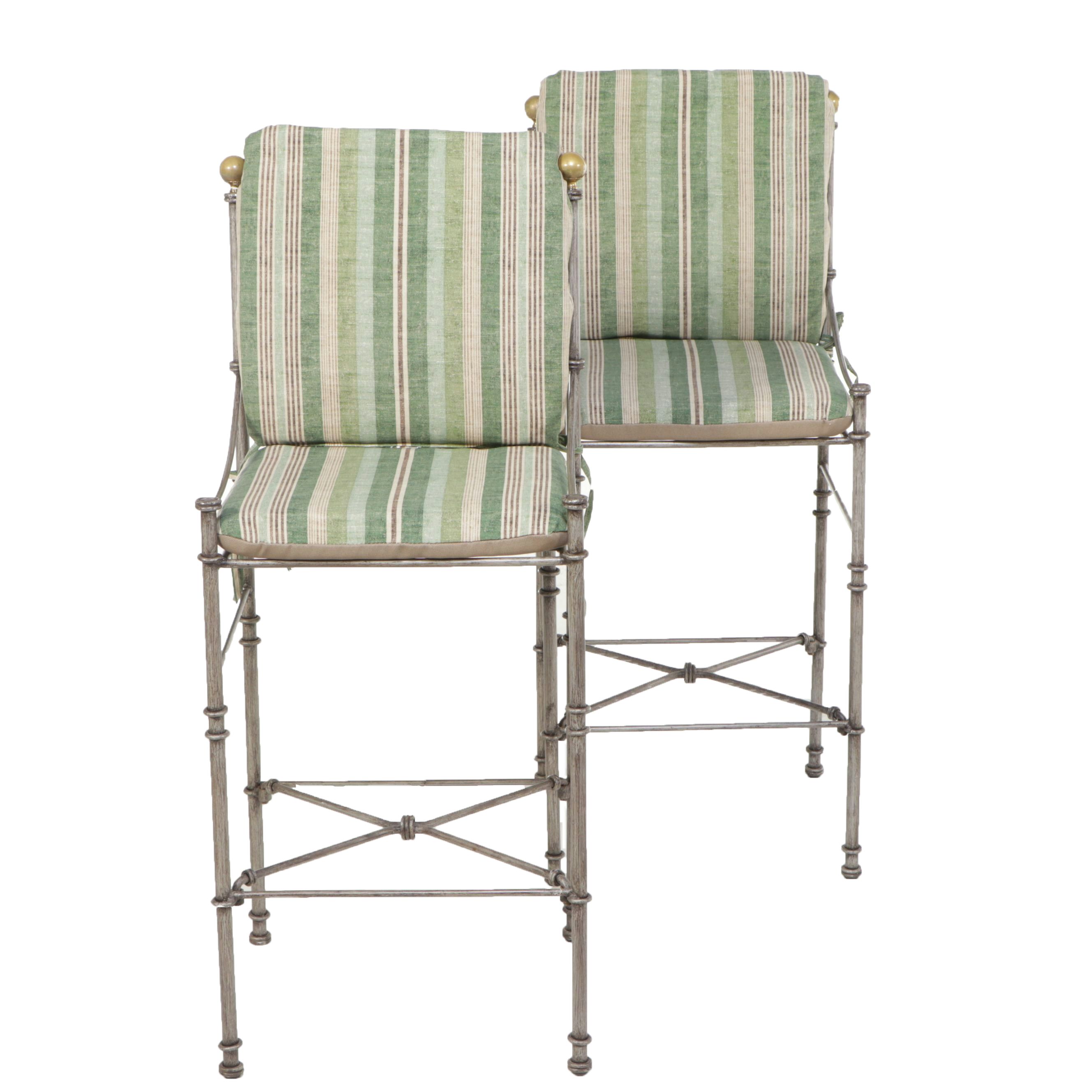 Pair of Directoire Style Metal Barstools with Removable Cushions