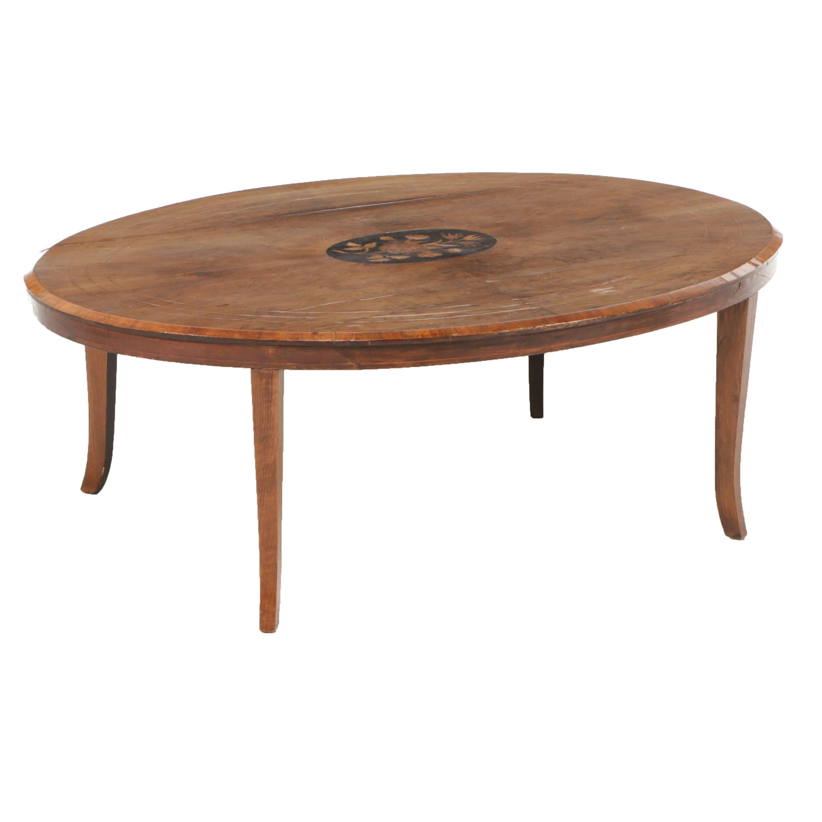 Italian Regency Style Walnut and Marquetry Inlaid Coffee Table