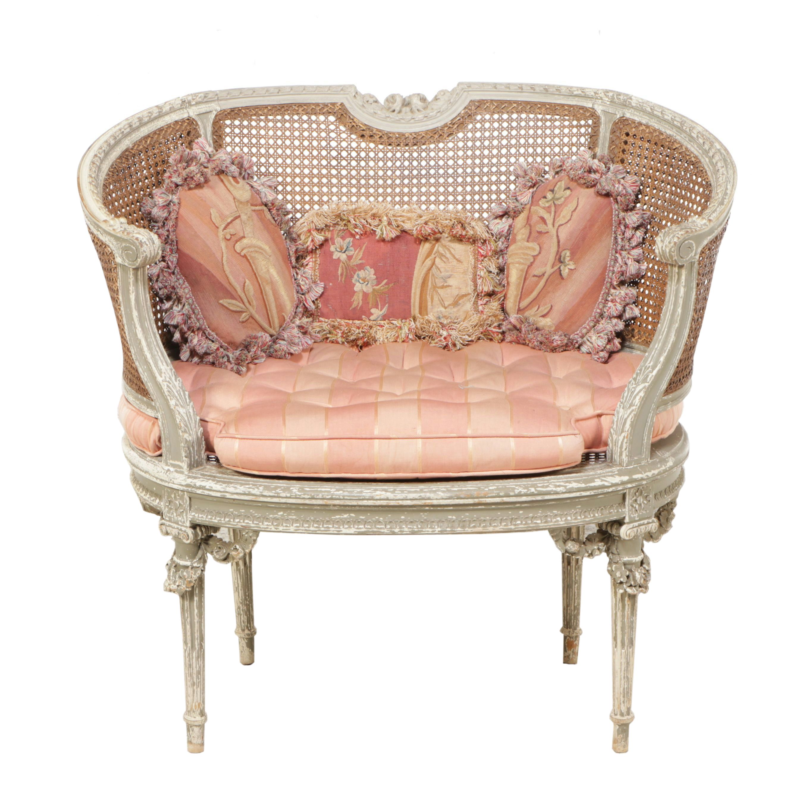 Louis XV Style Carved Wood and Cane Settee