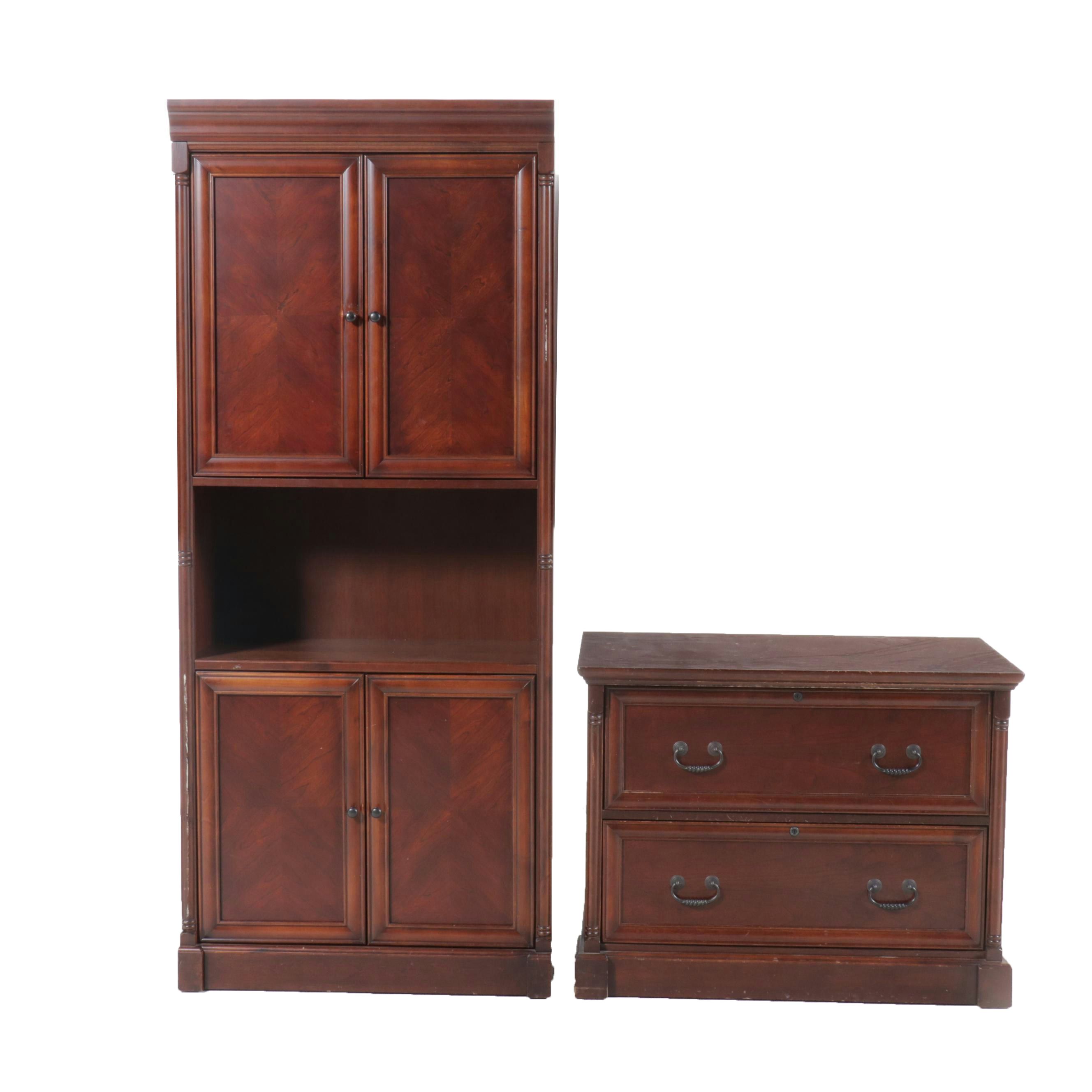 Mahogany Two-Drawer Filing Cabiet with Cabinet
