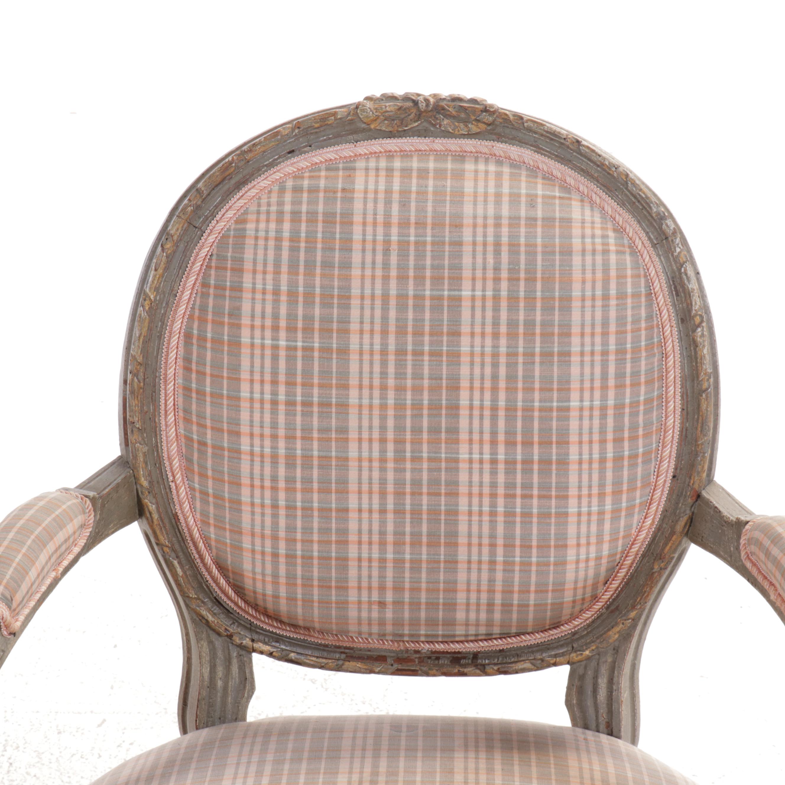 Pair of Louis XVI Style Upholstered Fauteuils