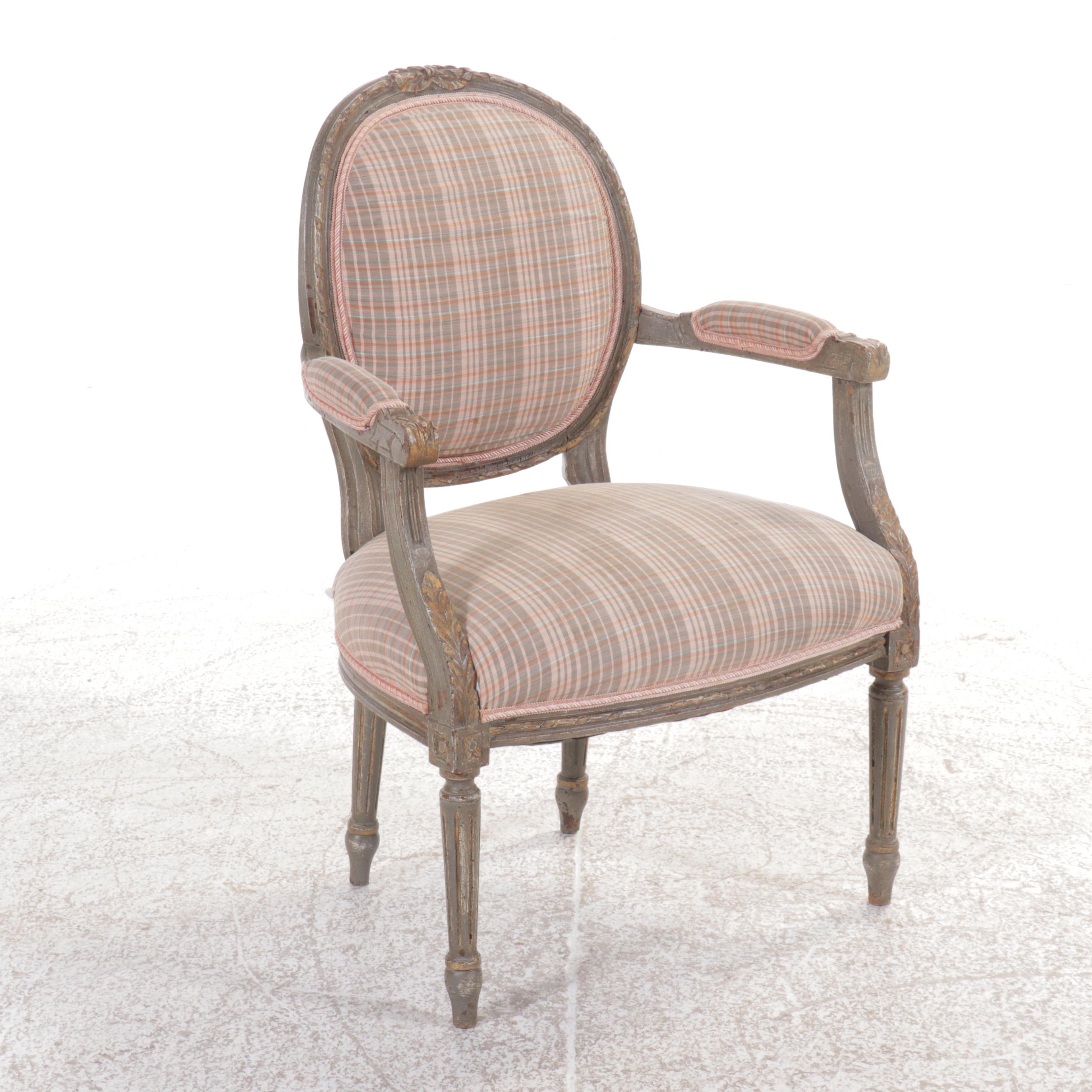 Pair of Louis XVI Style Upholstered Fauteuils