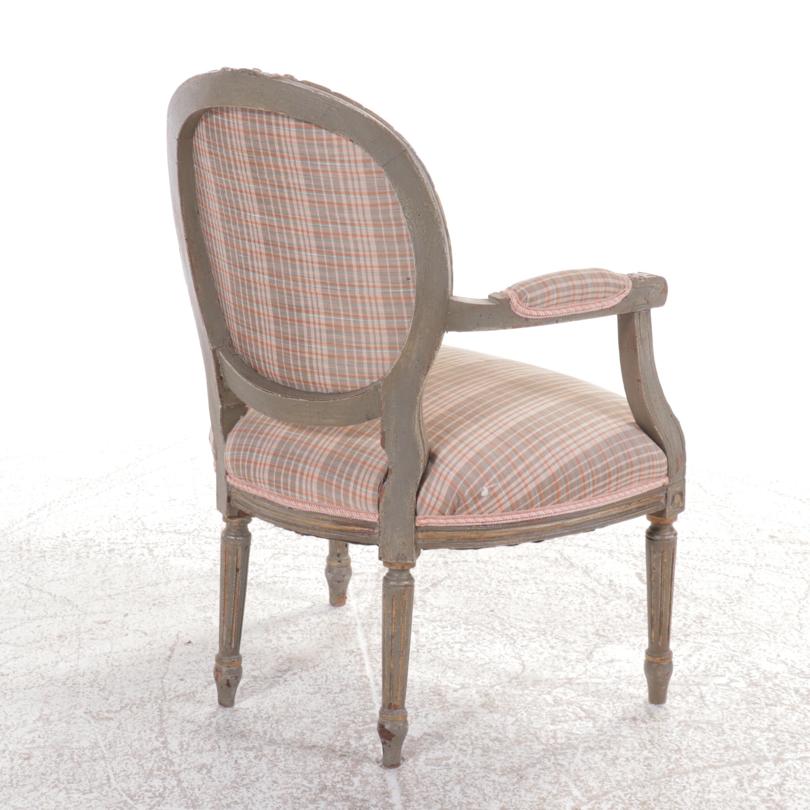 Pair of Louis XVI Style Upholstered Fauteuils