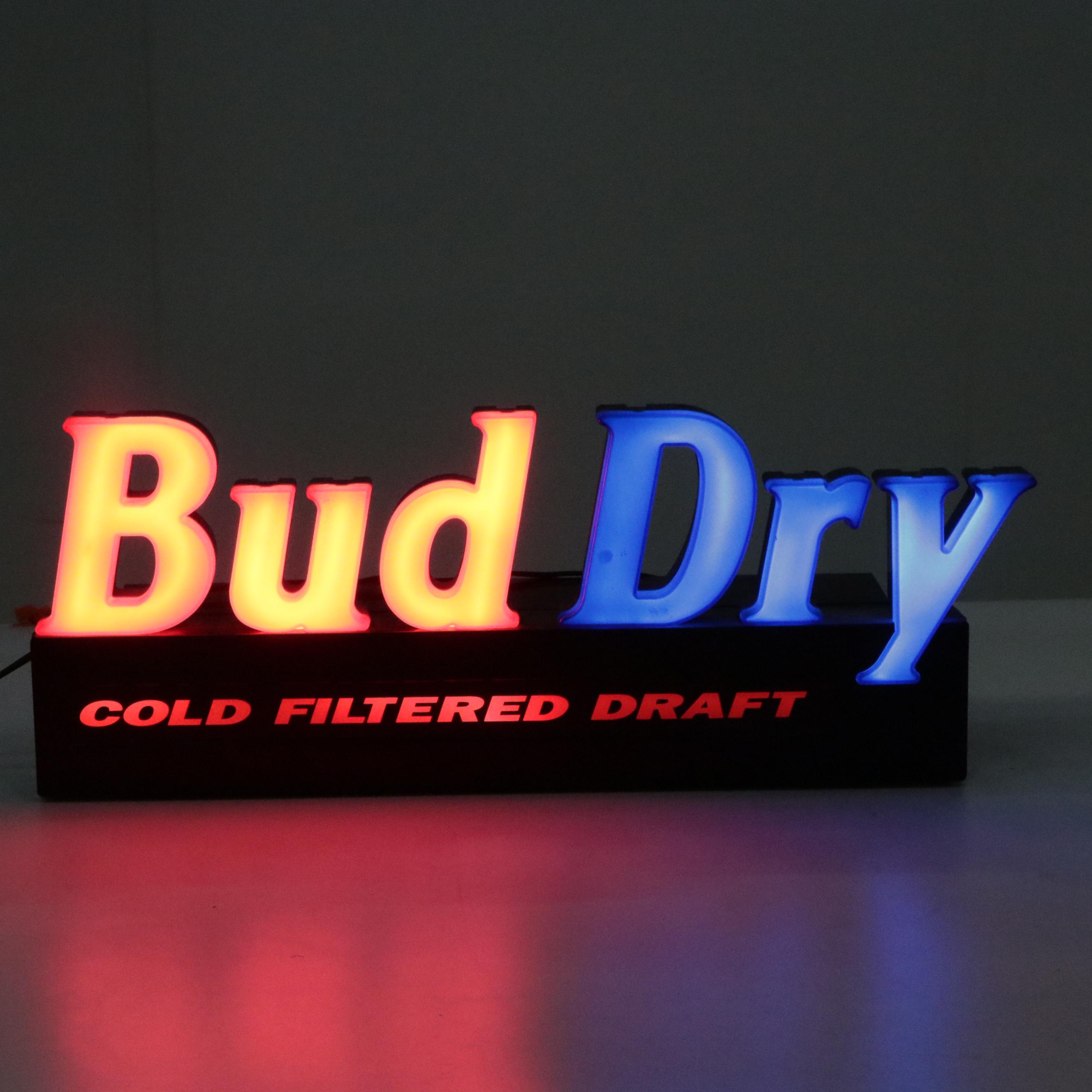 Bud Dry Cold Filtered Draft Illuminated Advertising Sign, 1990s