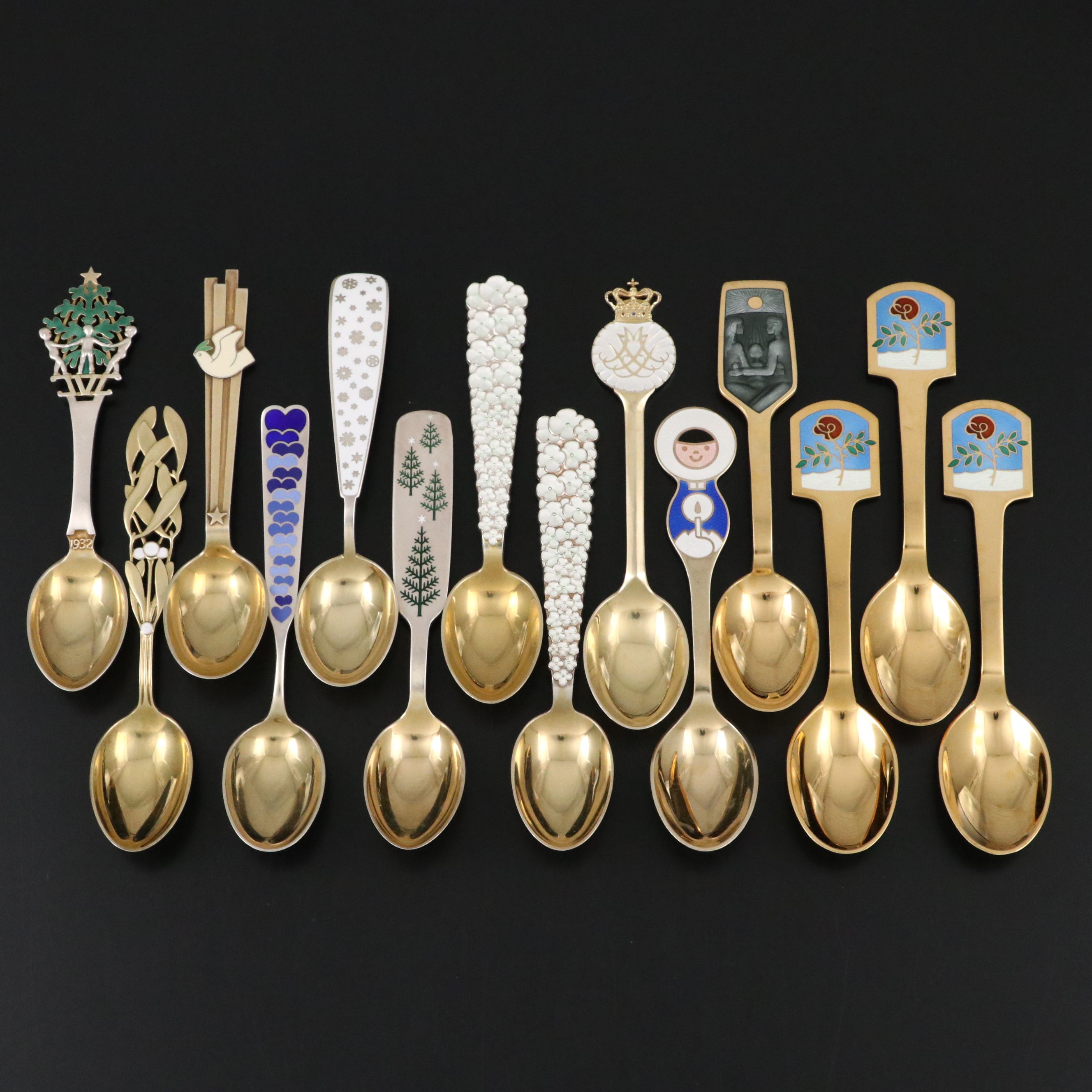 A. Michelsen Danish Sterling Silver and Enamel Annual Spoons, Mid-20th Century