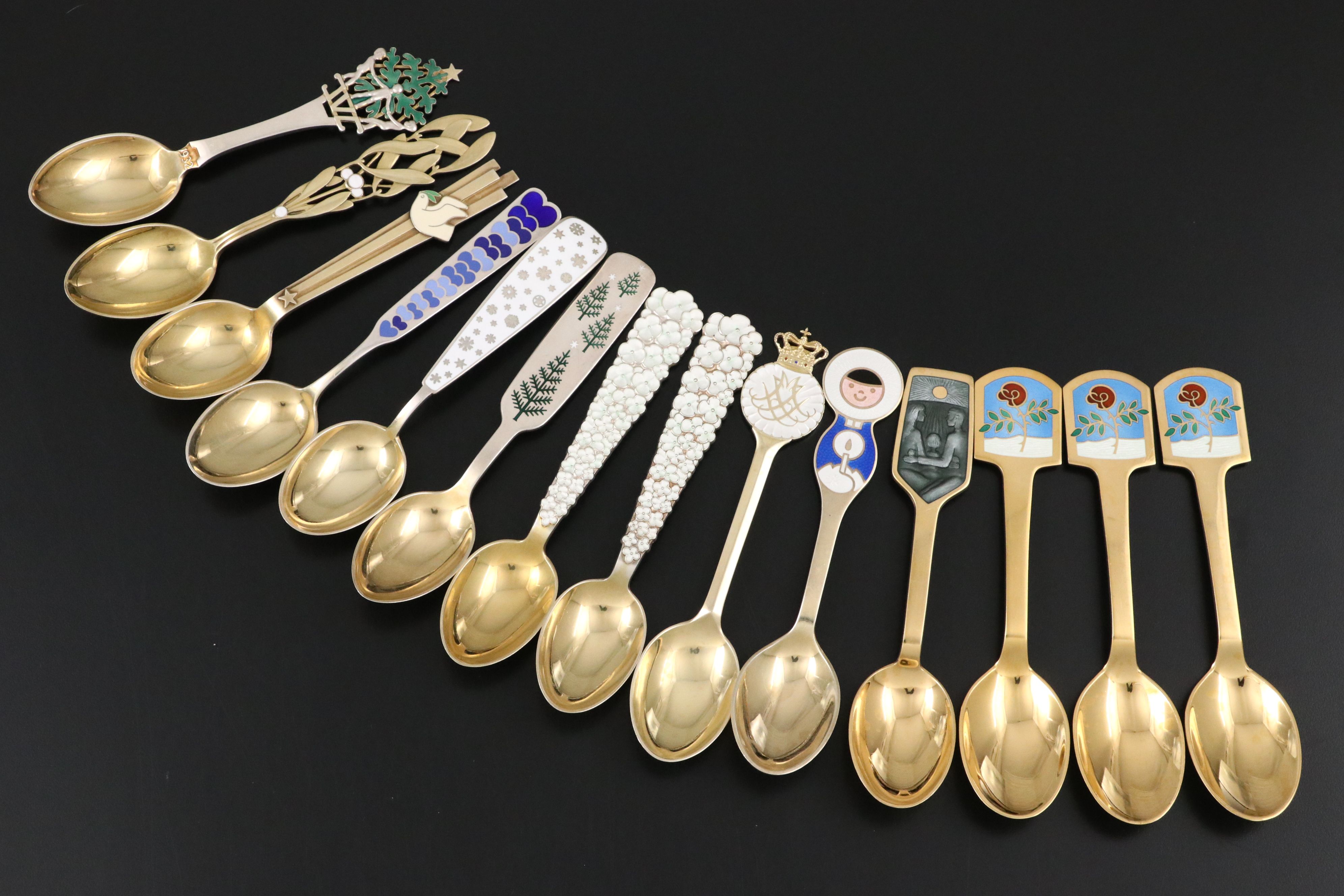 A. Michelsen Danish Sterling Silver and Enamel Annual Spoons, Mid-20th Century