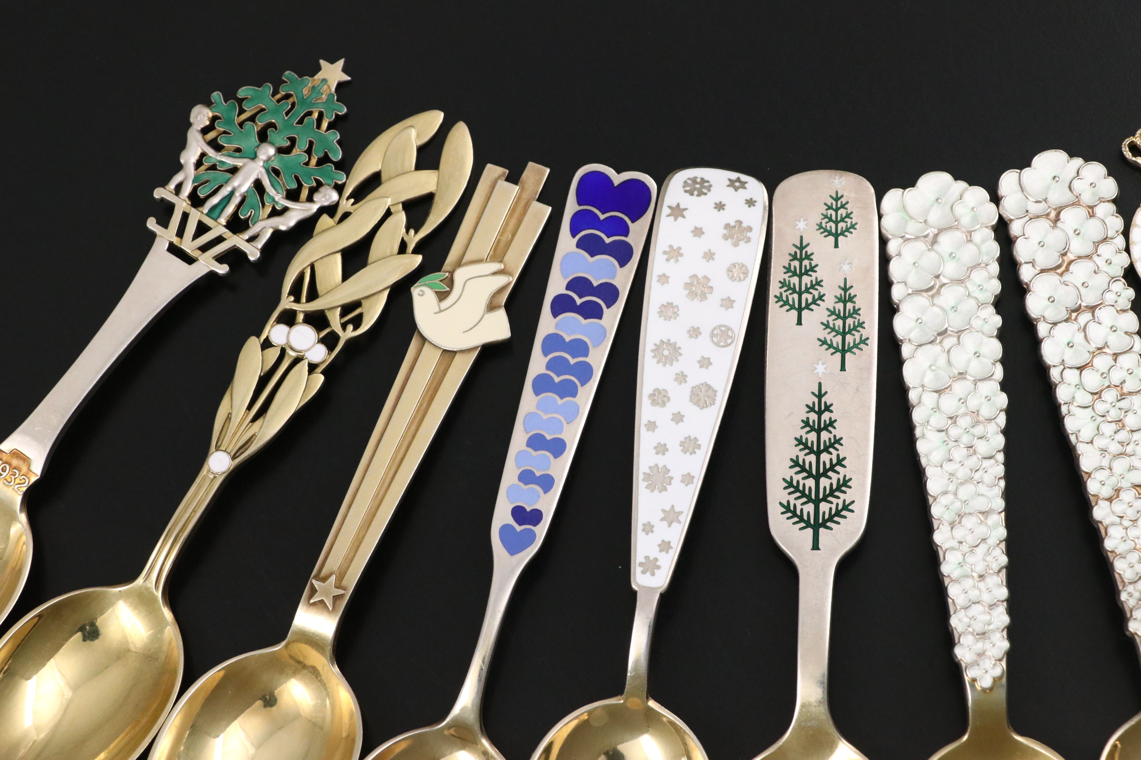 A. Michelsen Danish Sterling Silver and Enamel Annual Spoons, Mid-20th Century
