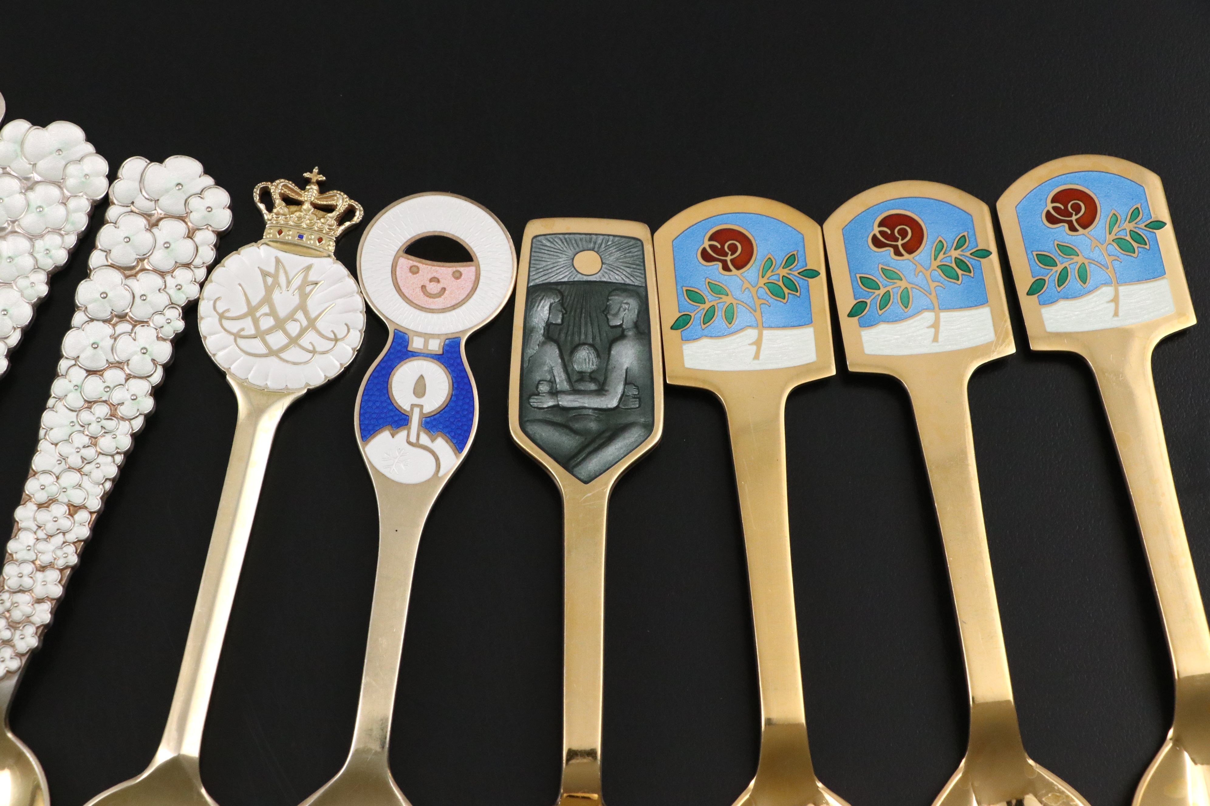 A. Michelsen Danish Sterling Silver and Enamel Annual Spoons, Mid-20th Century