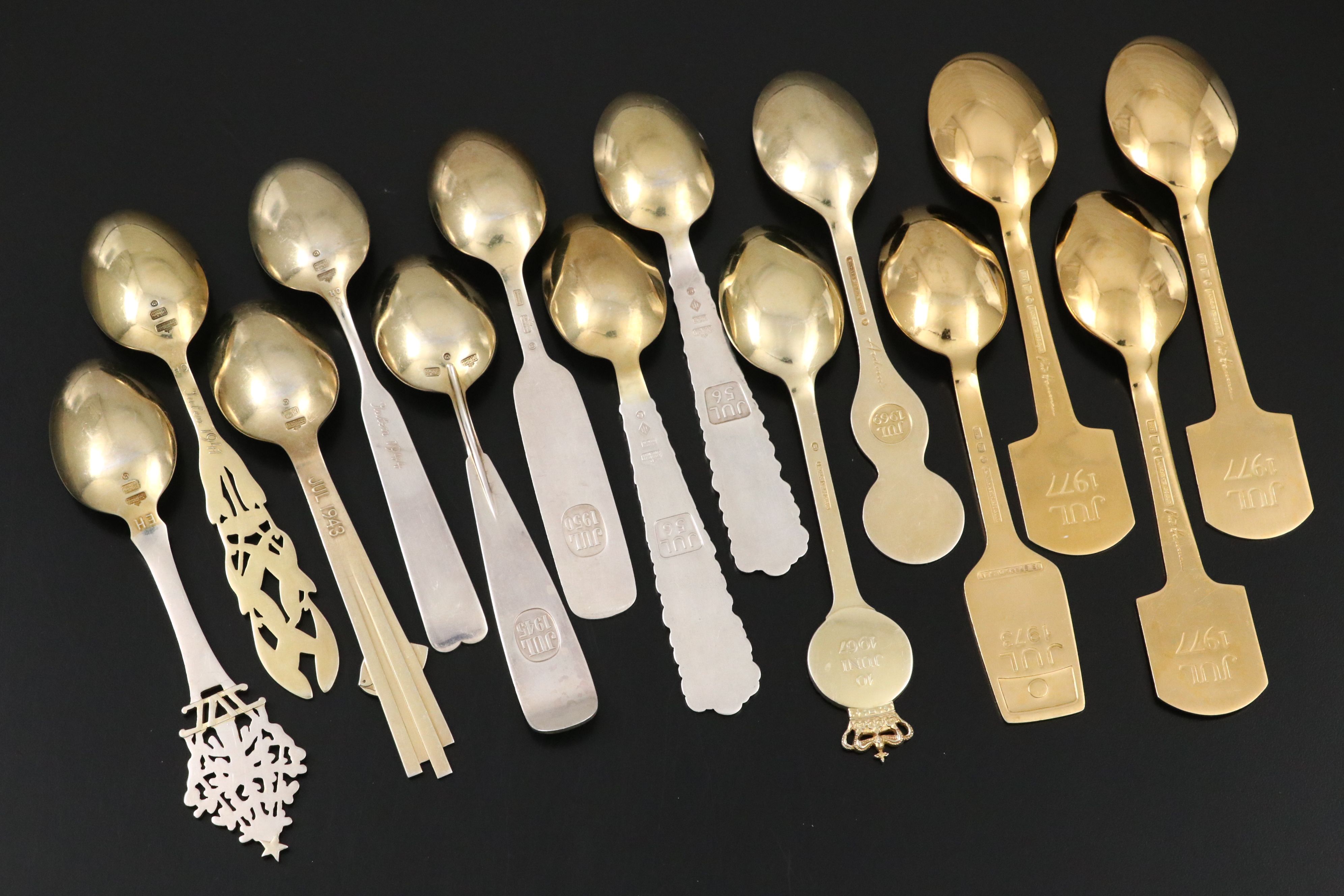 A. Michelsen Danish Sterling Silver and Enamel Annual Spoons, Mid-20th Century