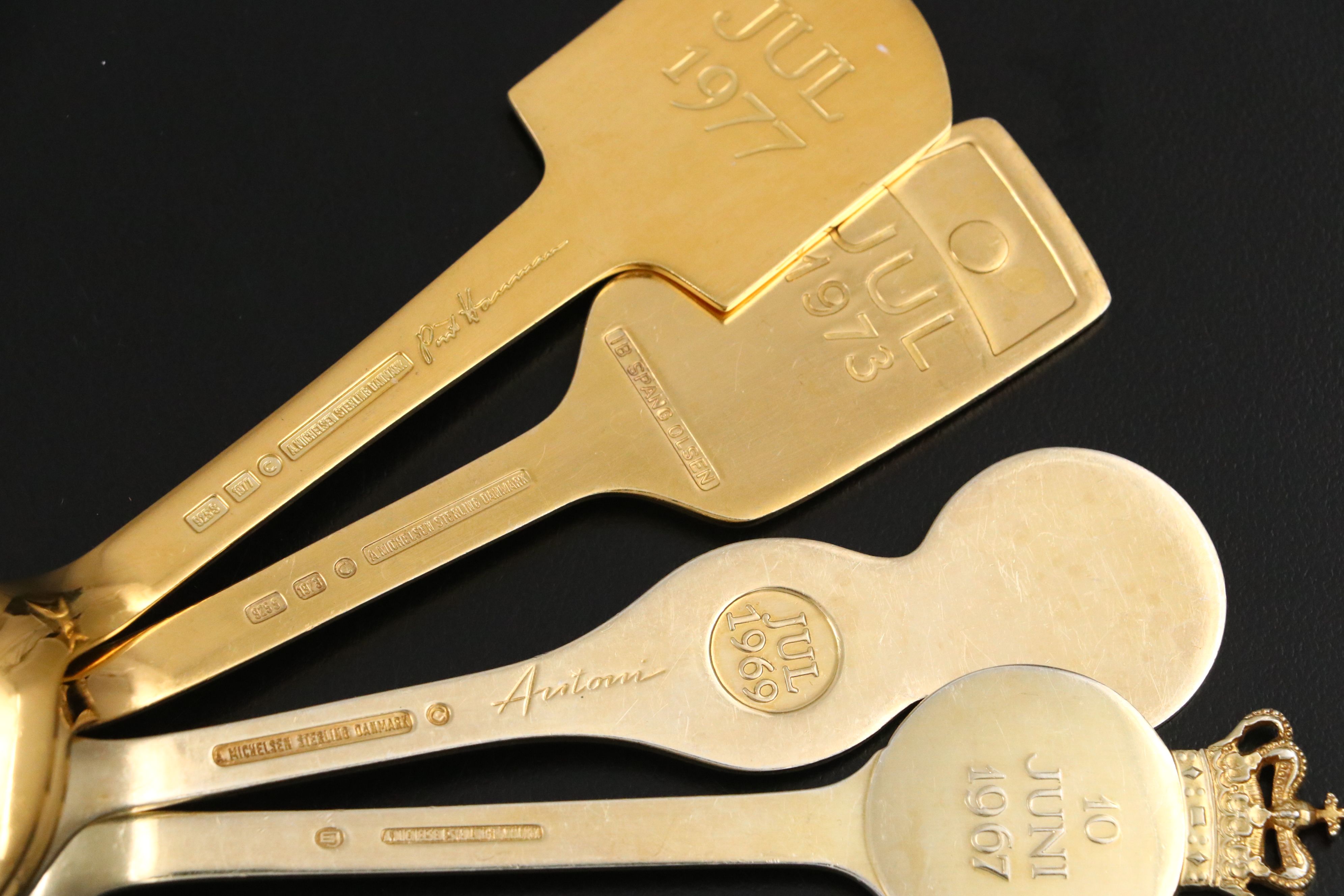 A. Michelsen Danish Sterling Silver and Enamel Annual Spoons, Mid-20th Century