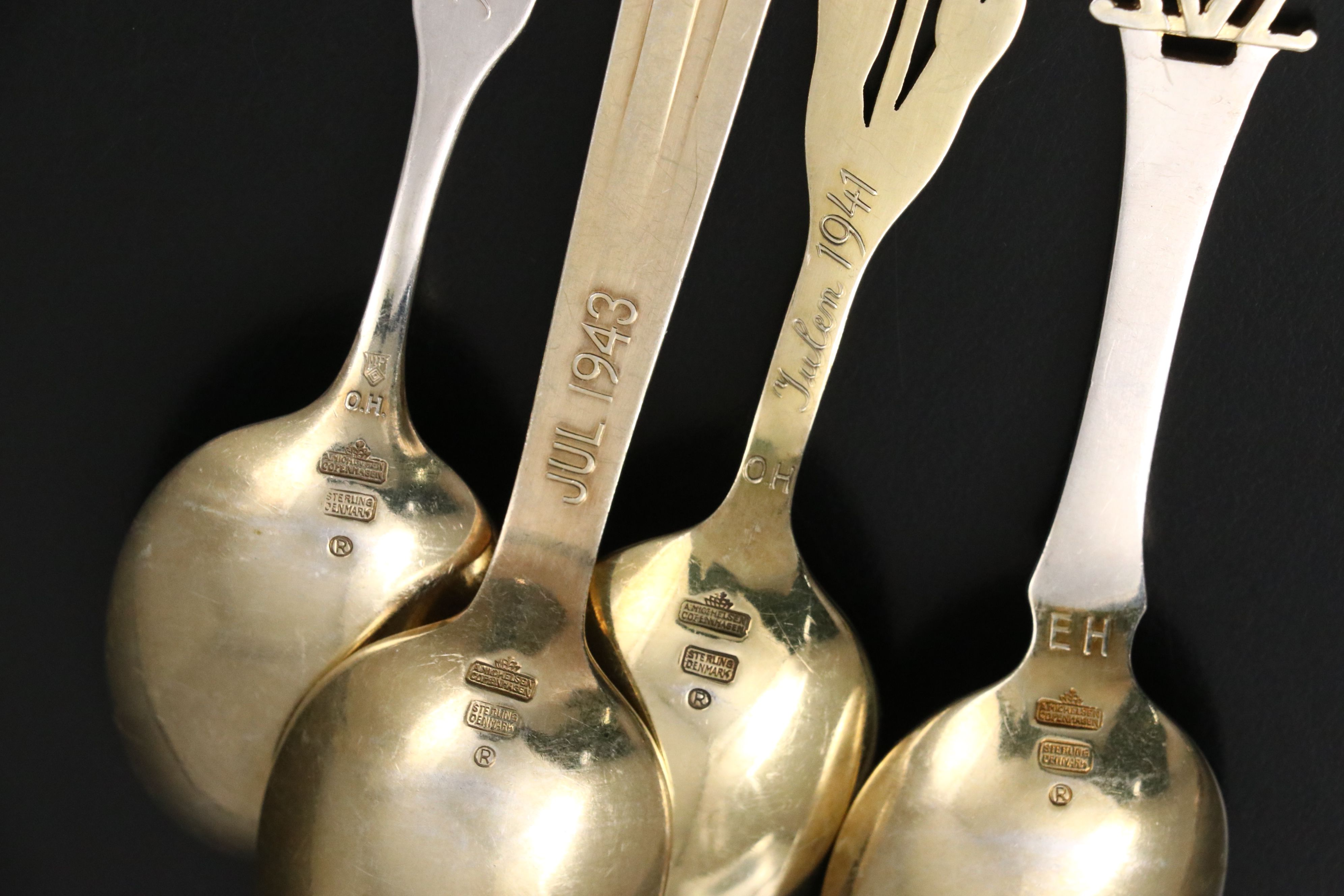 A. Michelsen Danish Sterling Silver and Enamel Annual Spoons, Mid-20th Century