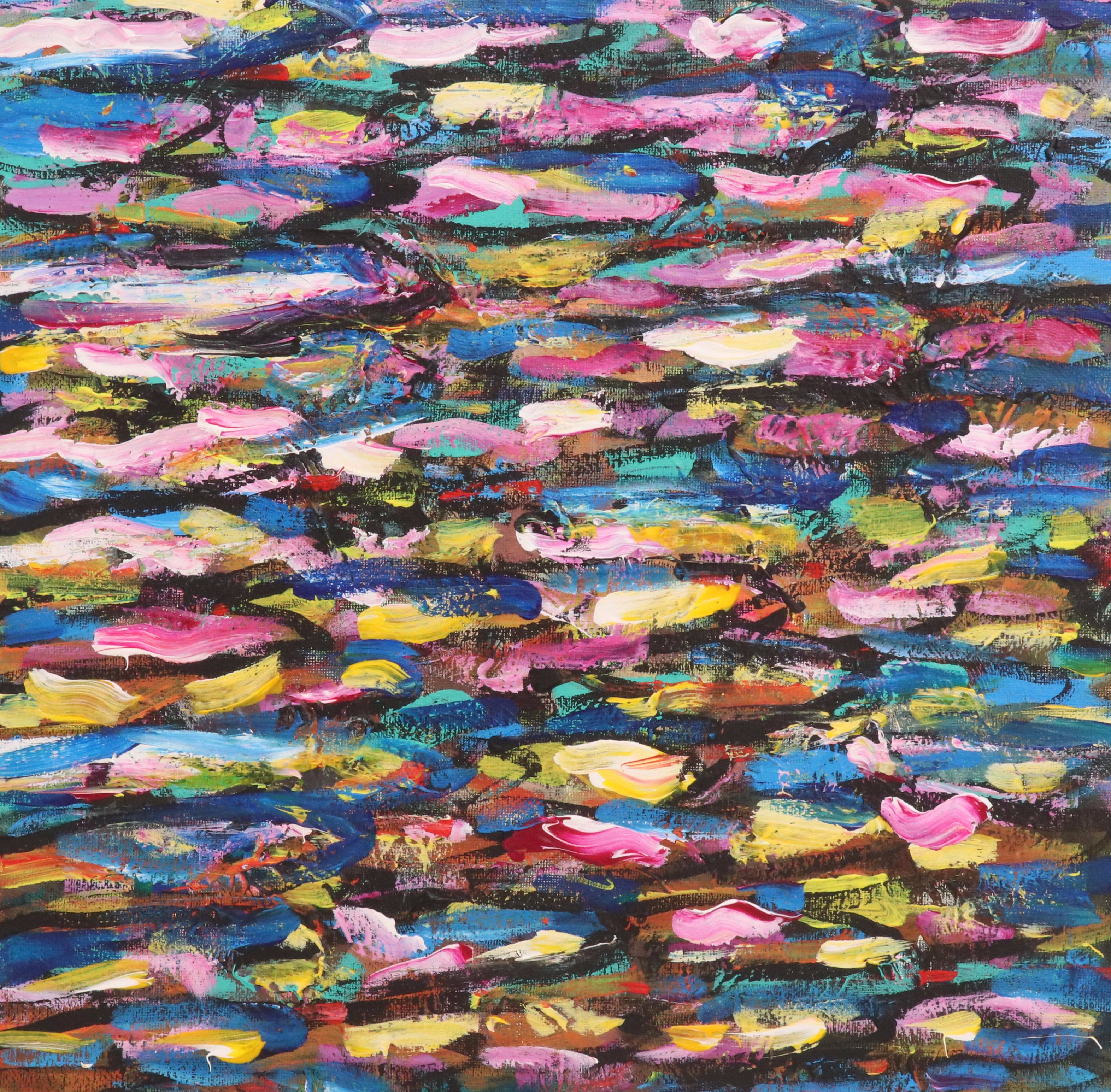 Elle Raines Stylized Acrylic Painting "School of Sardines #1," 21st Century