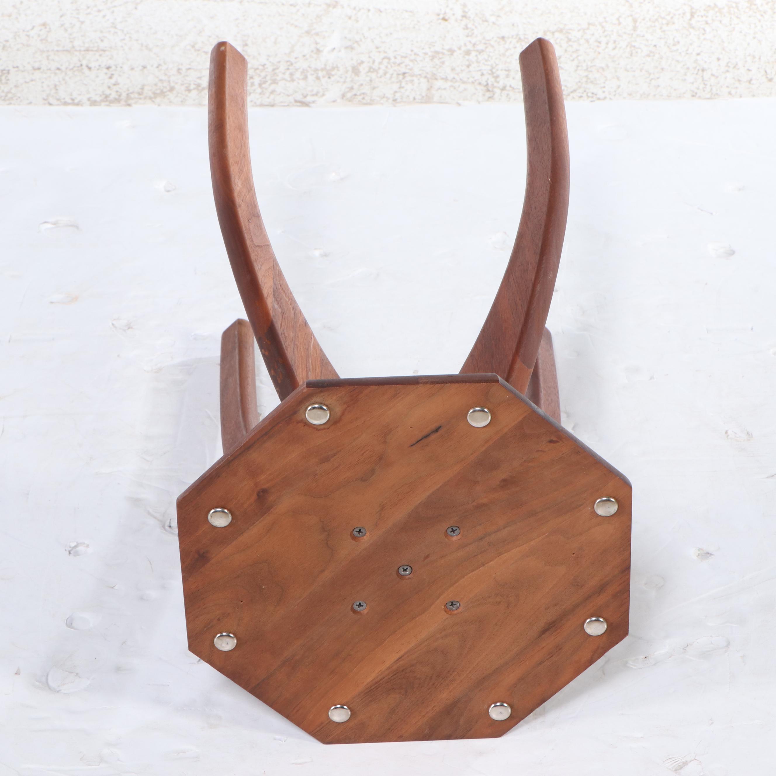 Mid Century Modern Round Walnut Glass Top Accent Table