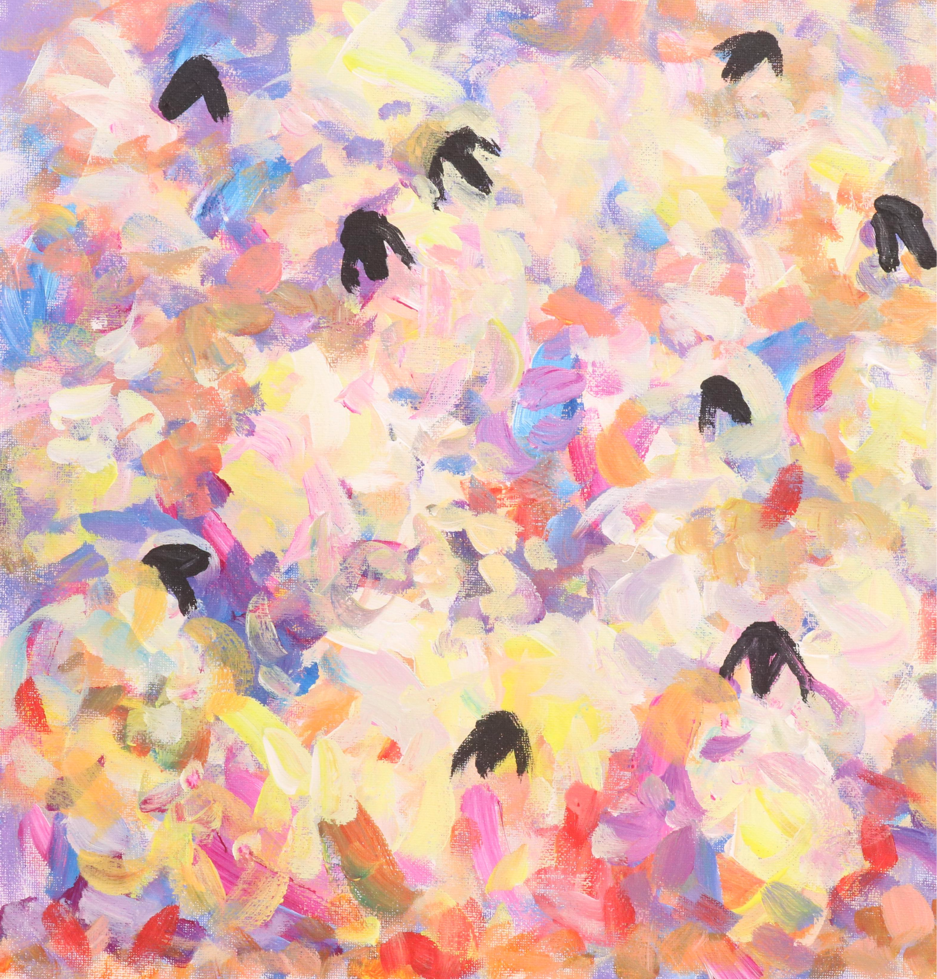 Elle Raines Stylized Acrylic Painting "Flock of Sheep #6," 21st Century