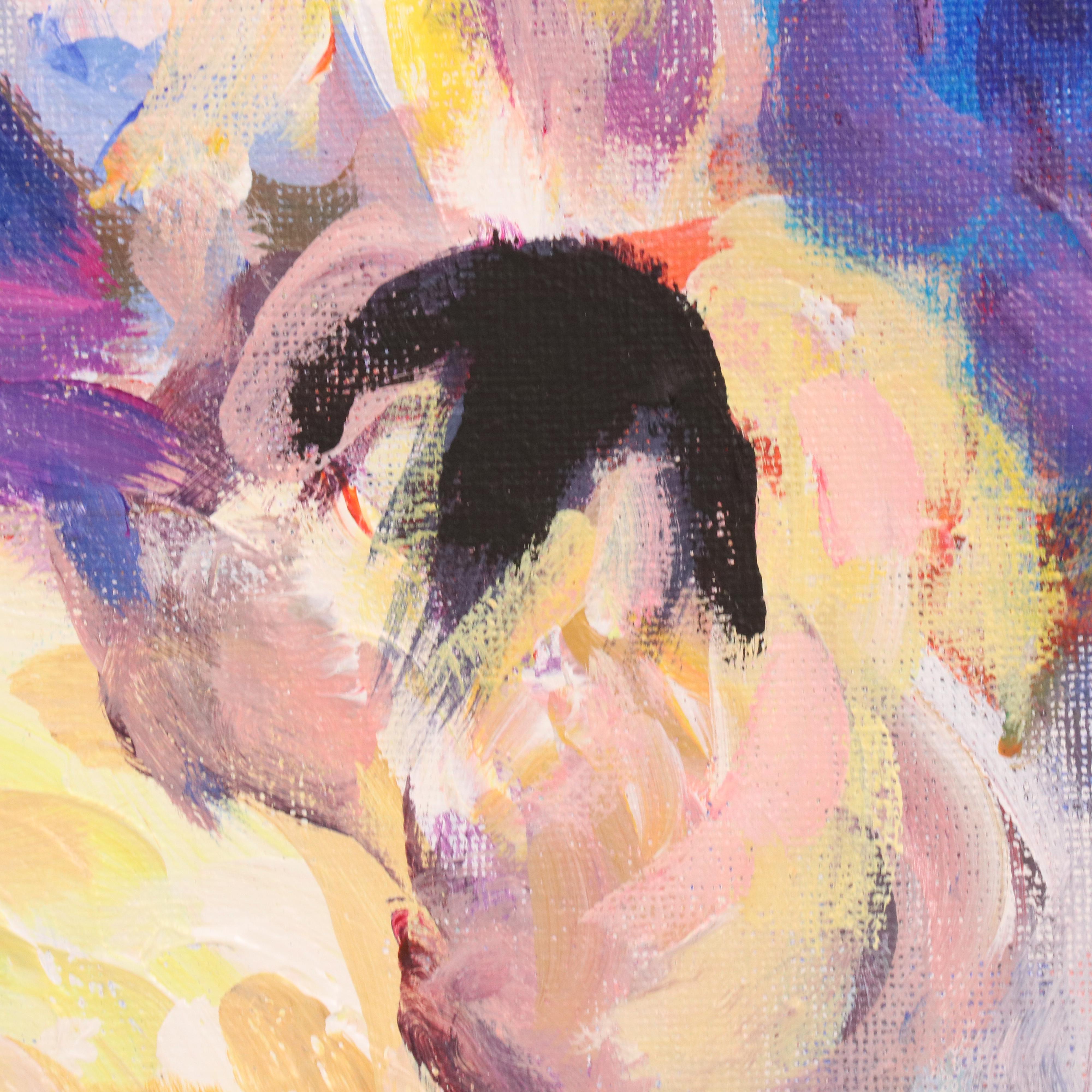 Elle Raines Stylized Acrylic Painting "Flock of Sheep #5," 21st Century