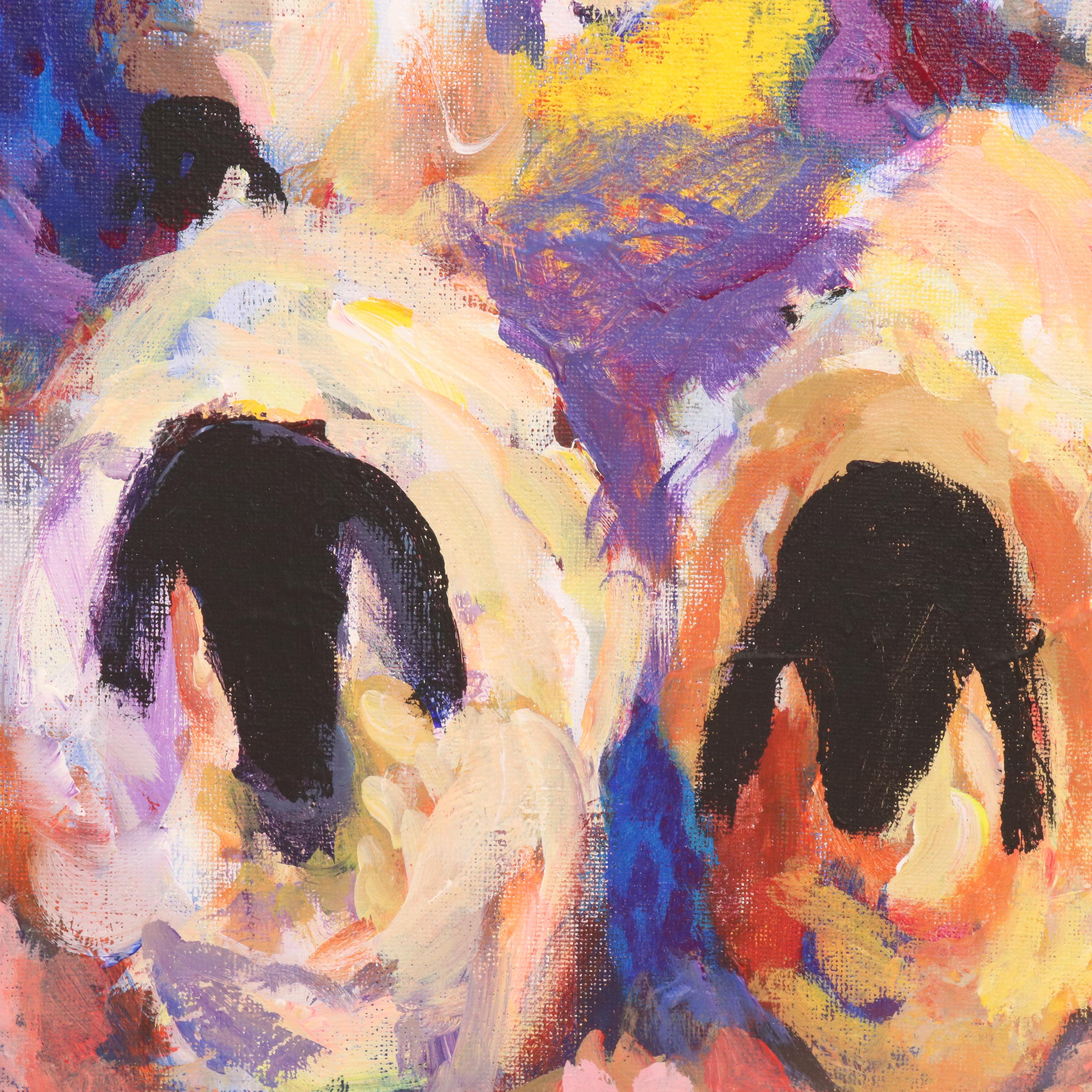 Elle Raines Stylized Acrylic Painting "Flock of Sheep #5," 21st Century