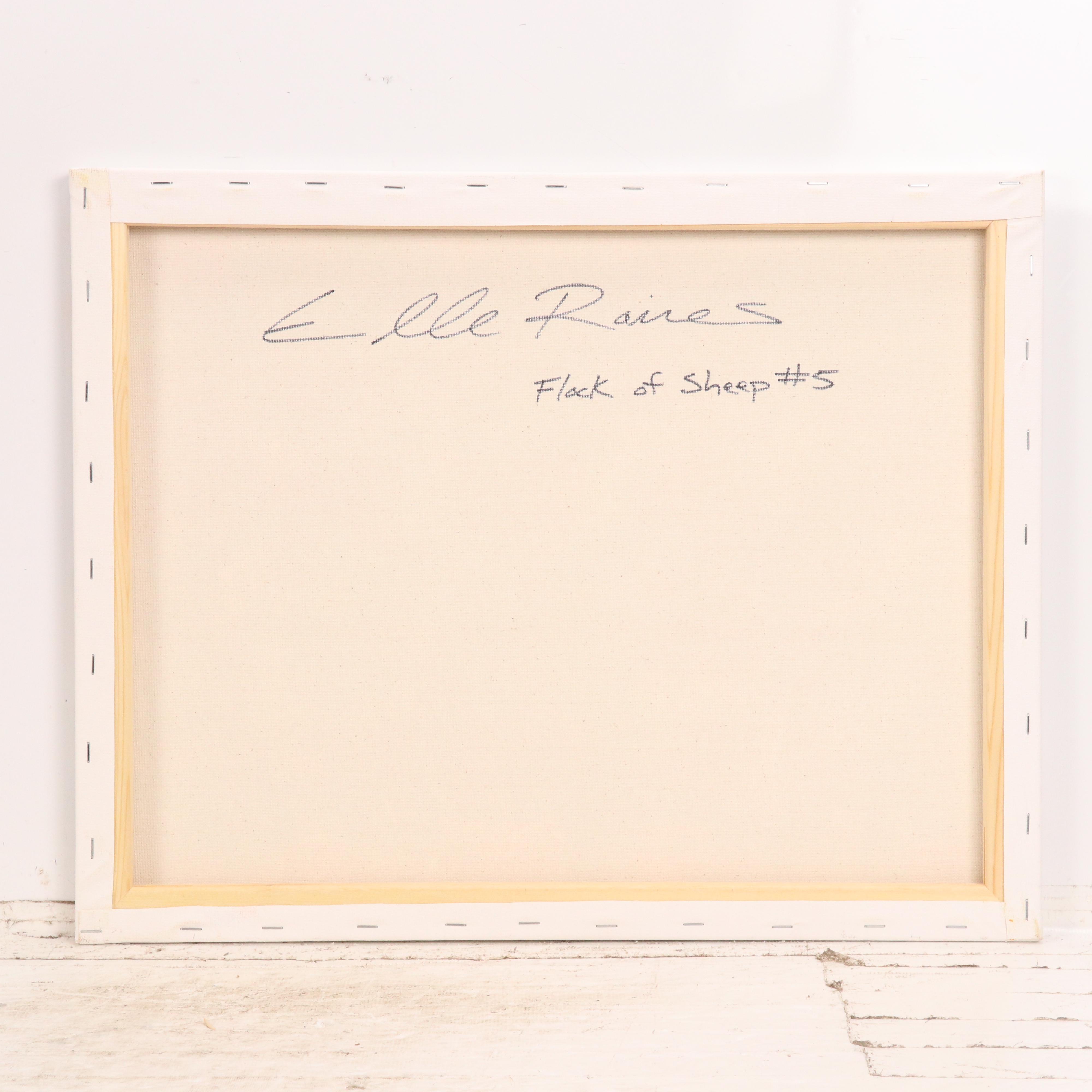 Elle Raines Stylized Acrylic Painting "Flock of Sheep #5," 21st Century