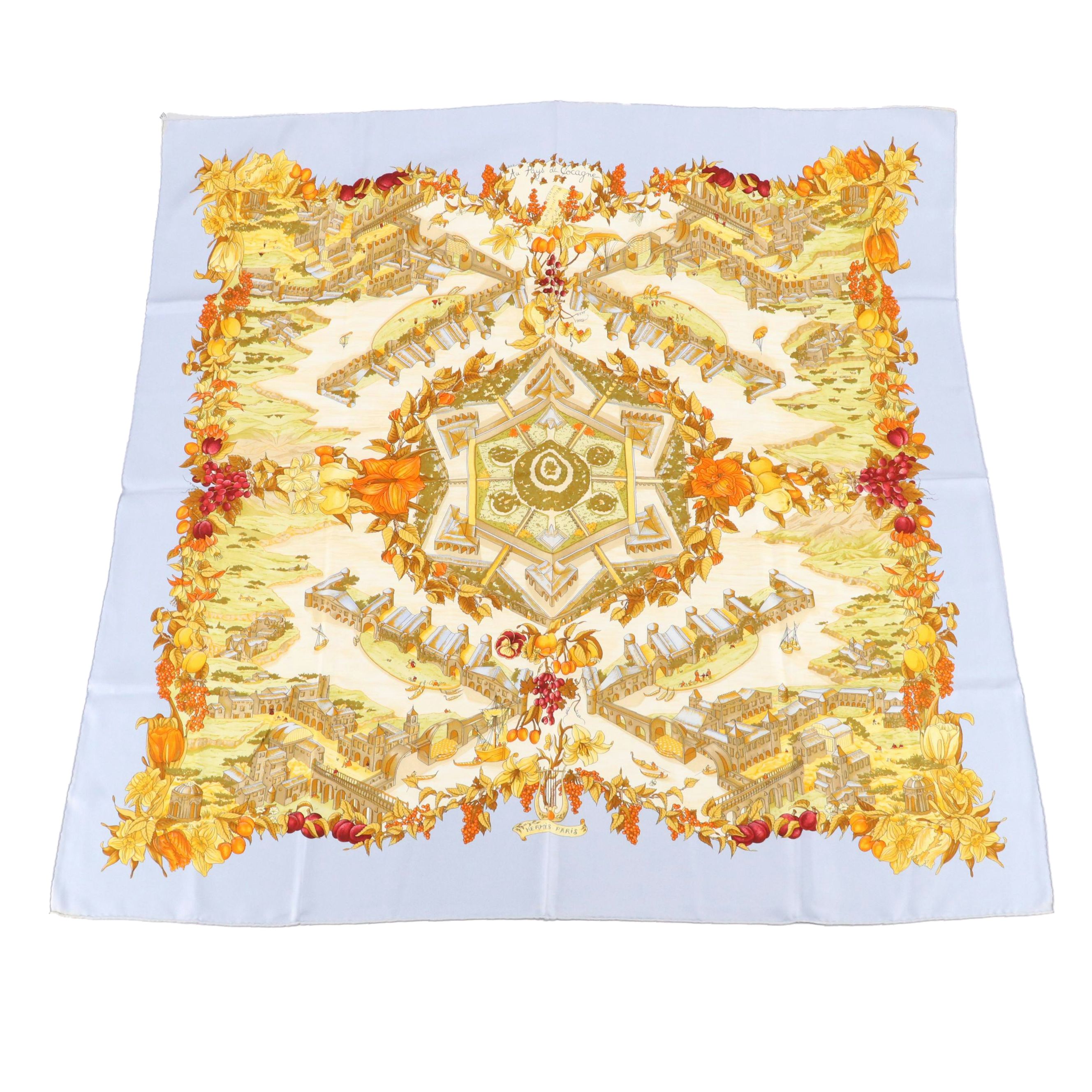 Hermès "Au Pays de Cocagne" Scarf 90 in Silk Twill
