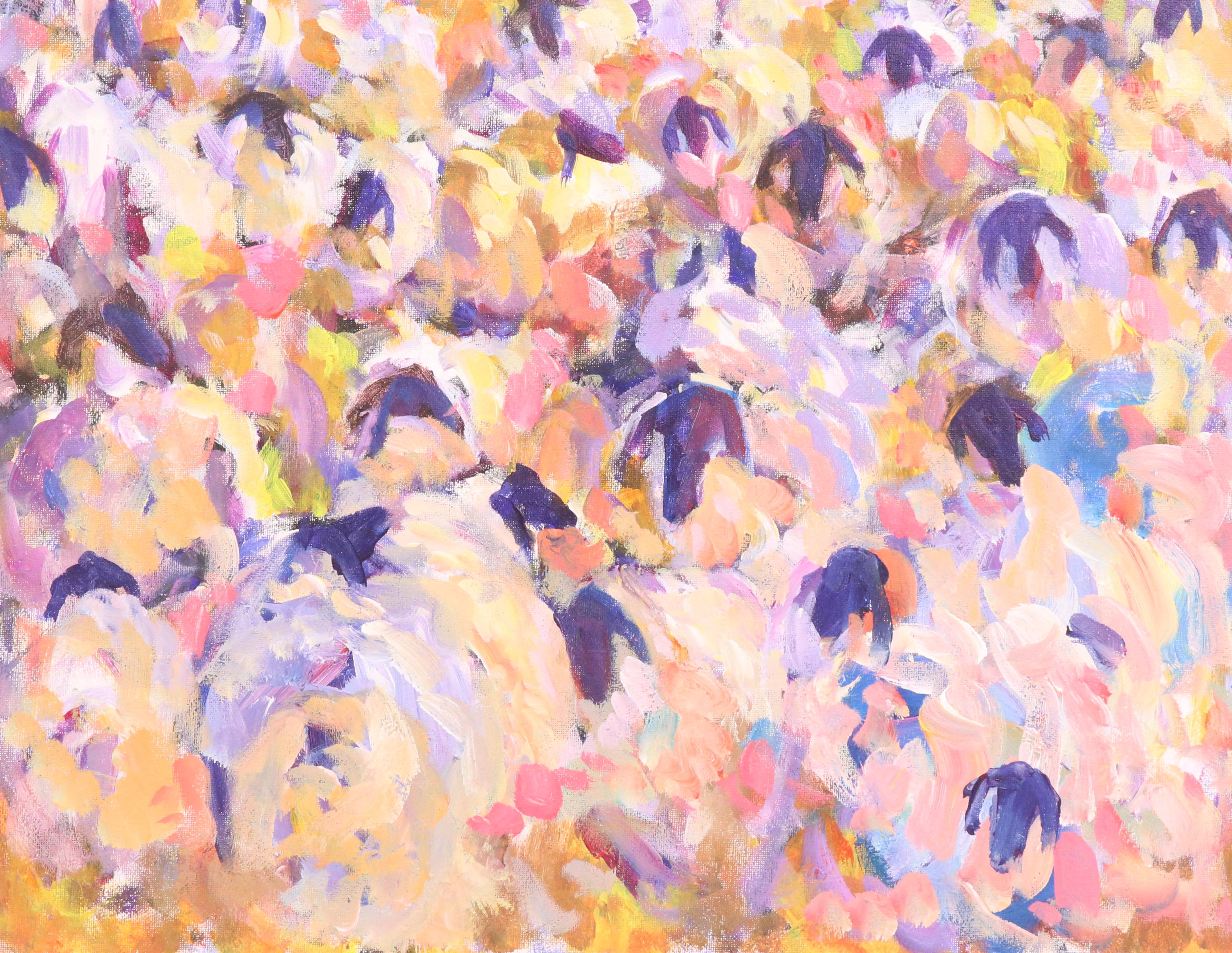 Elle Raines Stylized Acrylic Painting "Flock of Sheep #7," 21st Century