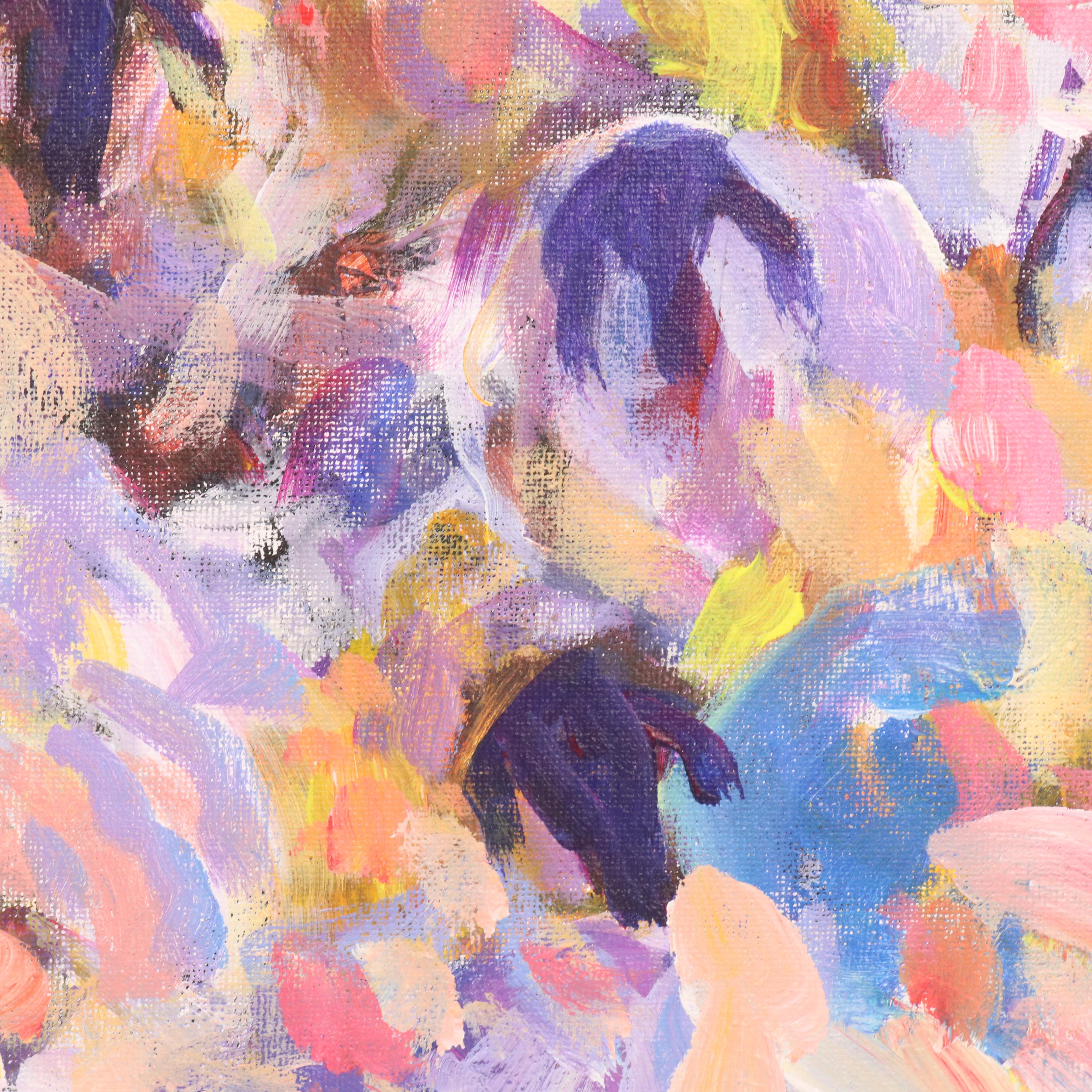 Elle Raines Stylized Acrylic Painting "Flock of Sheep #7," 21st Century