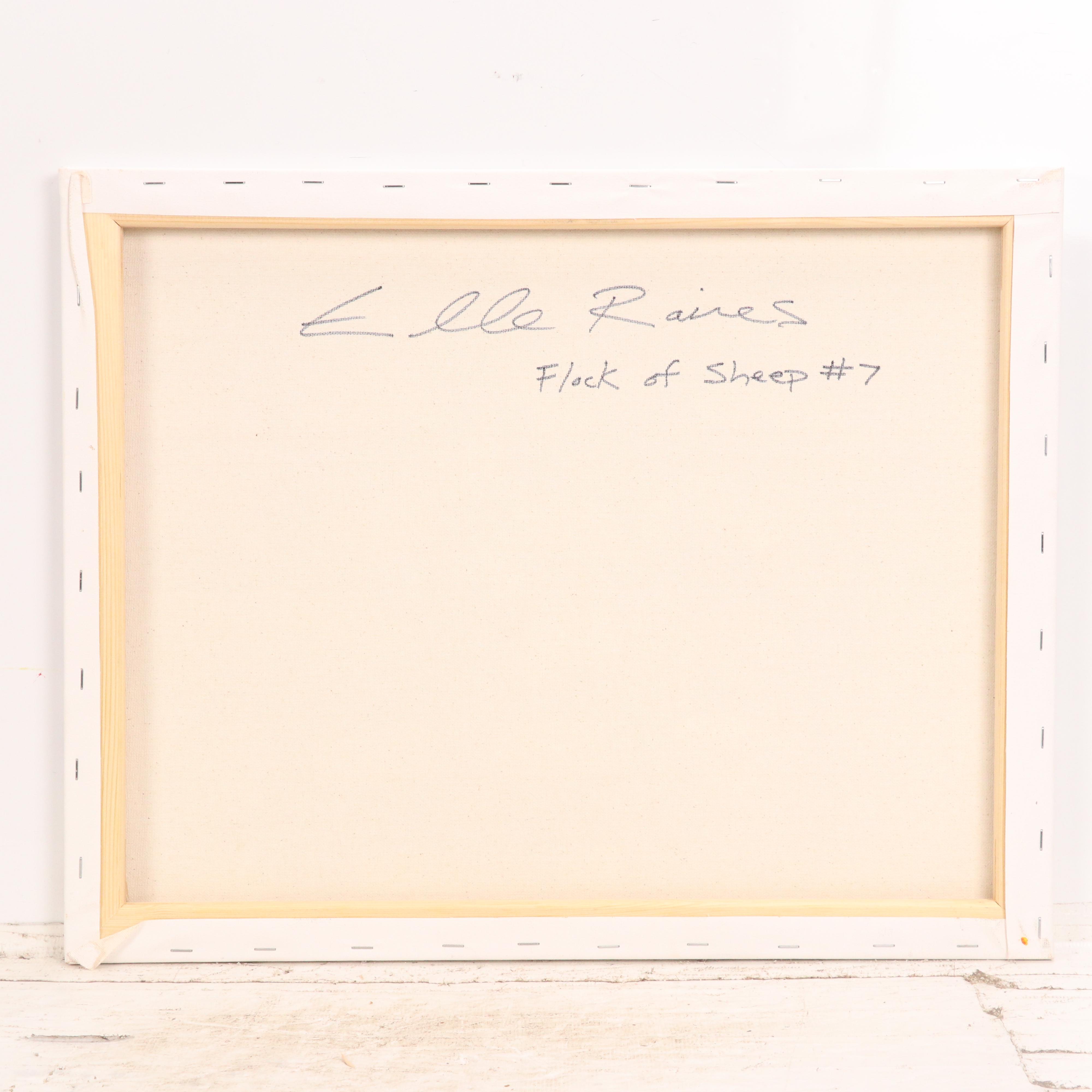 Elle Raines Stylized Acrylic Painting "Flock of Sheep #7," 21st Century