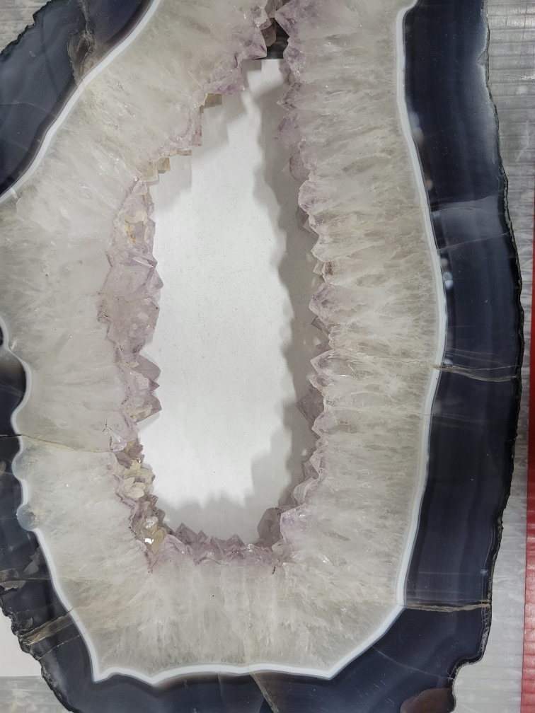 Geode with Agate and Dogtooth Calcite Slice with Metal Display Stand