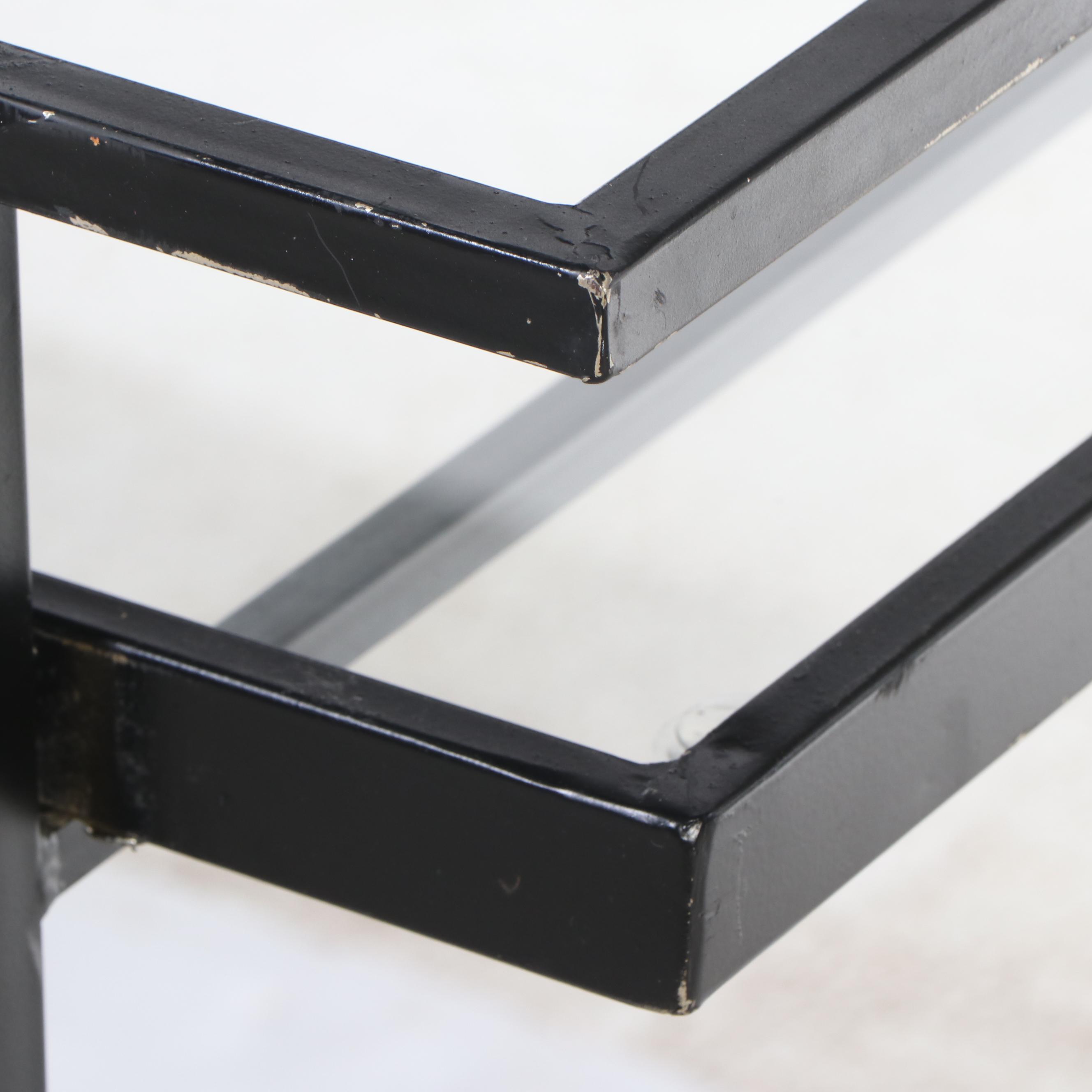 Modernist Style Black Metal and Glass Two-Tier Bar Cart