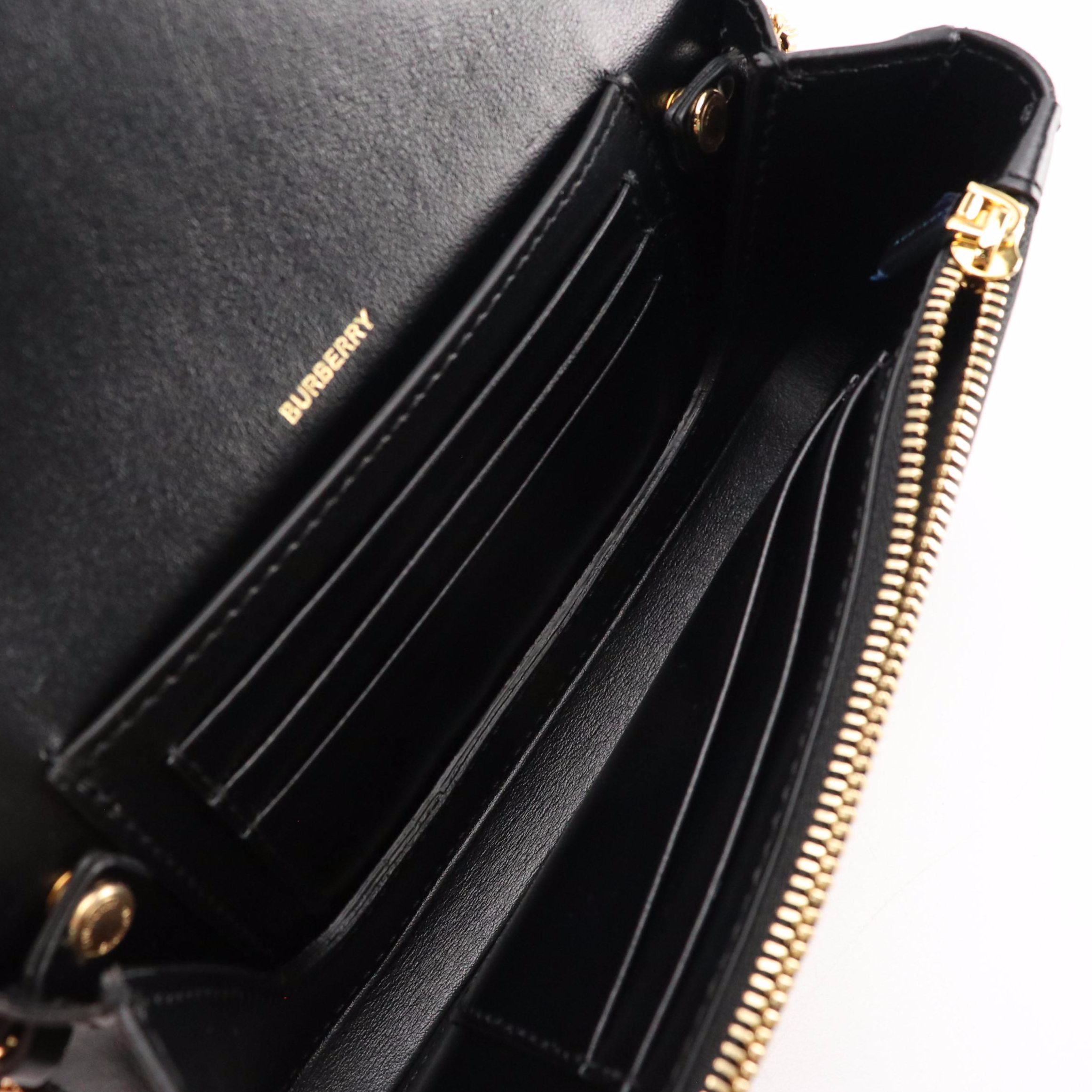 Burberry "Camille" Chain Wallet in Black and White Deer Print Leather, With Tag