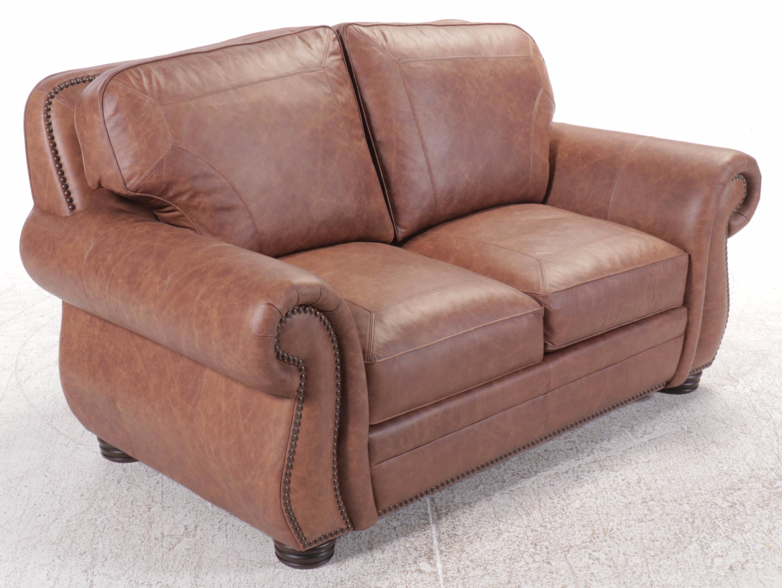 Artistic Leathers Contemporary Leather Upholstered Roll Arm Loveseat